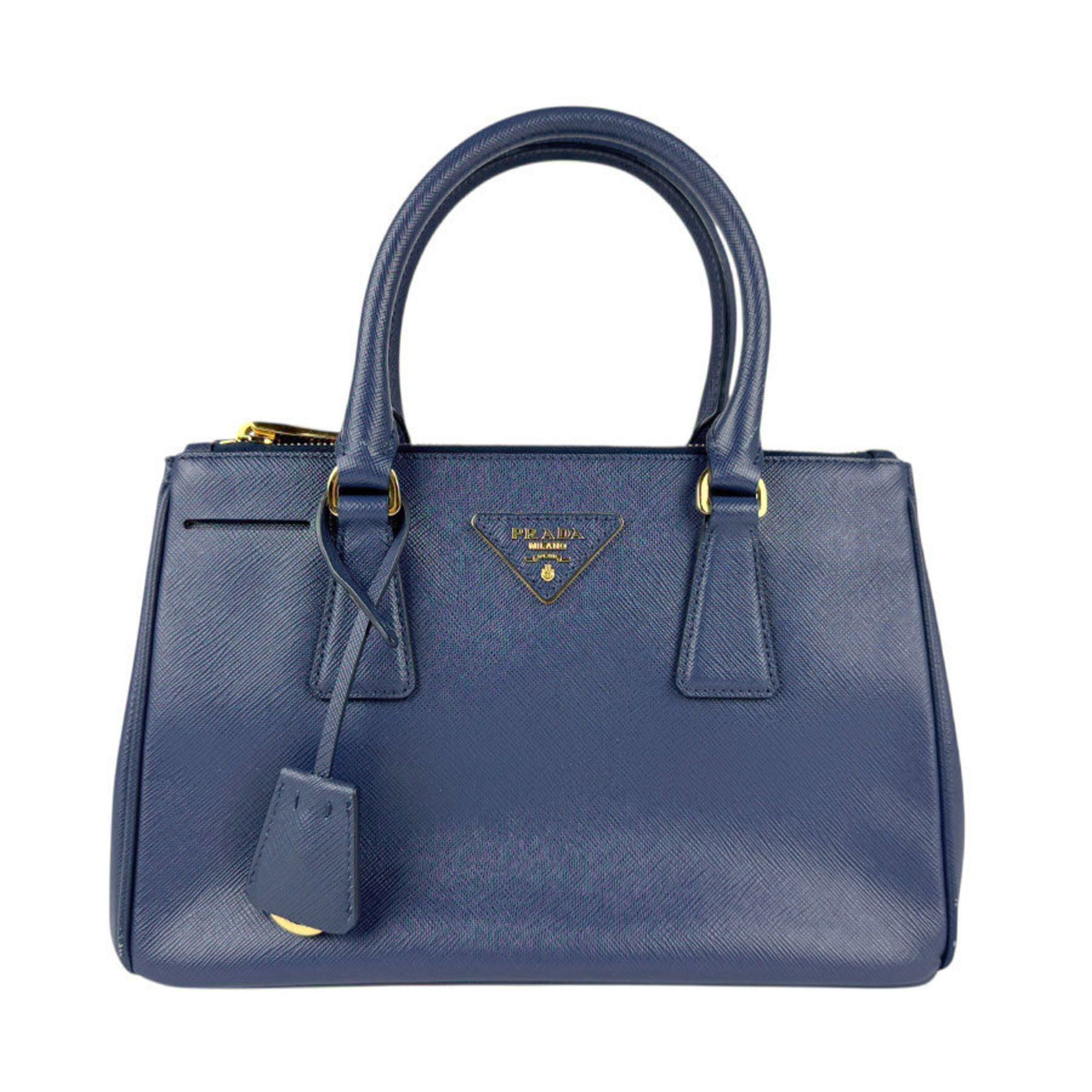 Prada Handbag Shoulder Bag Leather Navy Blue Gold Ladies Z4981, Women's