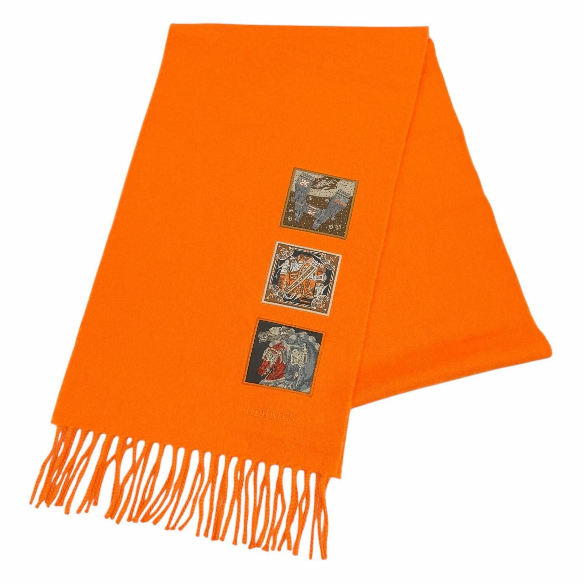 Hermes HERMES 100% Cashmere Stole/Scarf, purchased June 2024, Orange, Badge Soie logo embroidered, fringed, Made in England, Authentic, Women's, with box. Size ONE SIZE - 1 Thumbnail