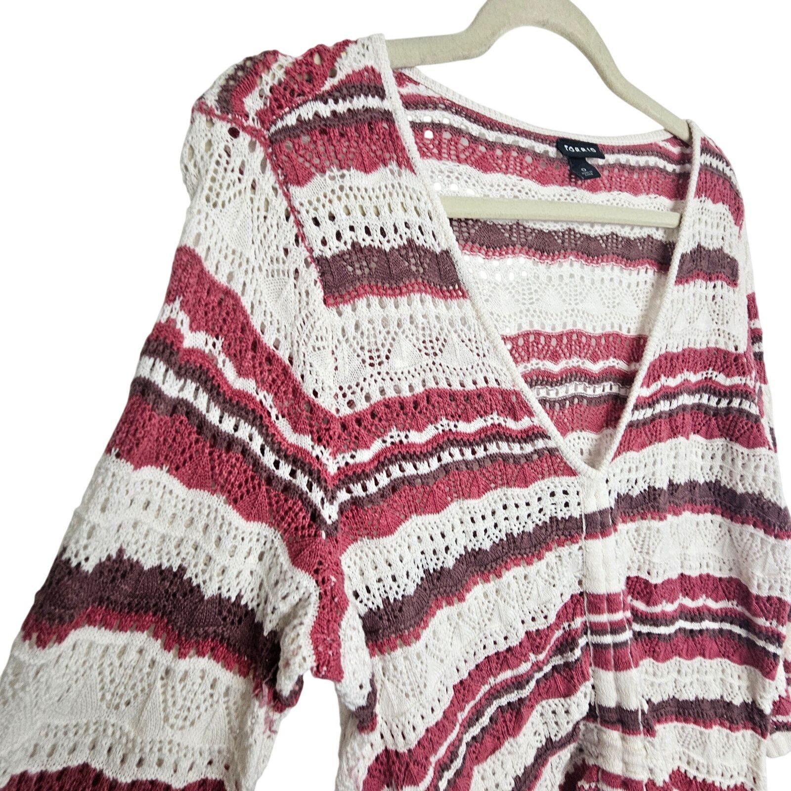 Corridor Torrid Sweater Pink White Striped Crochet Pullover Sweater 0 Size XS / US 0-2 / IT 36-38 - 5 Thumbnail