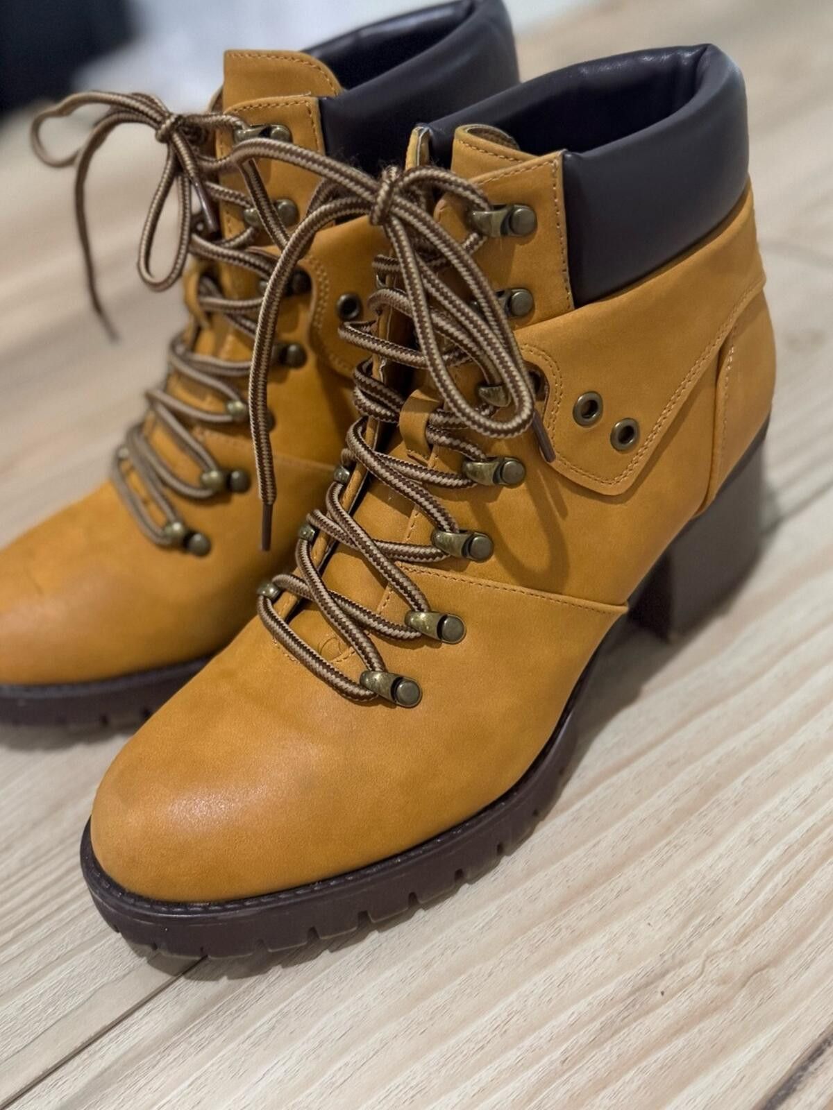 Other Maurices Mustard Yellow Lace-Up Heeled Ankle Boots Size US 6 / IT 36 - 4 Thumbnail
