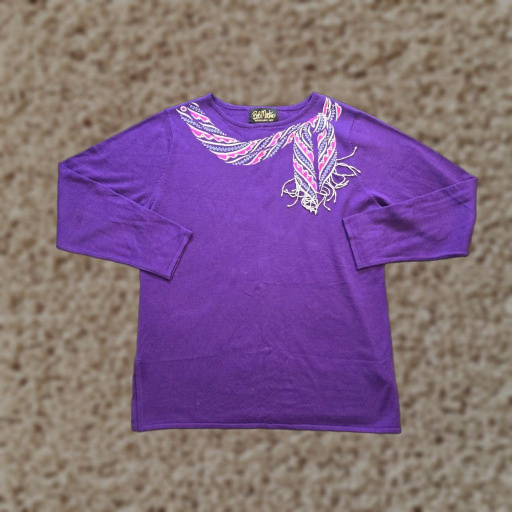 Bob Mackie Bob Mackie Sweater Womens Size Medium Purple Embroidered Bow Pearls Knit Casual Size M / US 6-8 / IT 42-44 - 1 Thumbnail