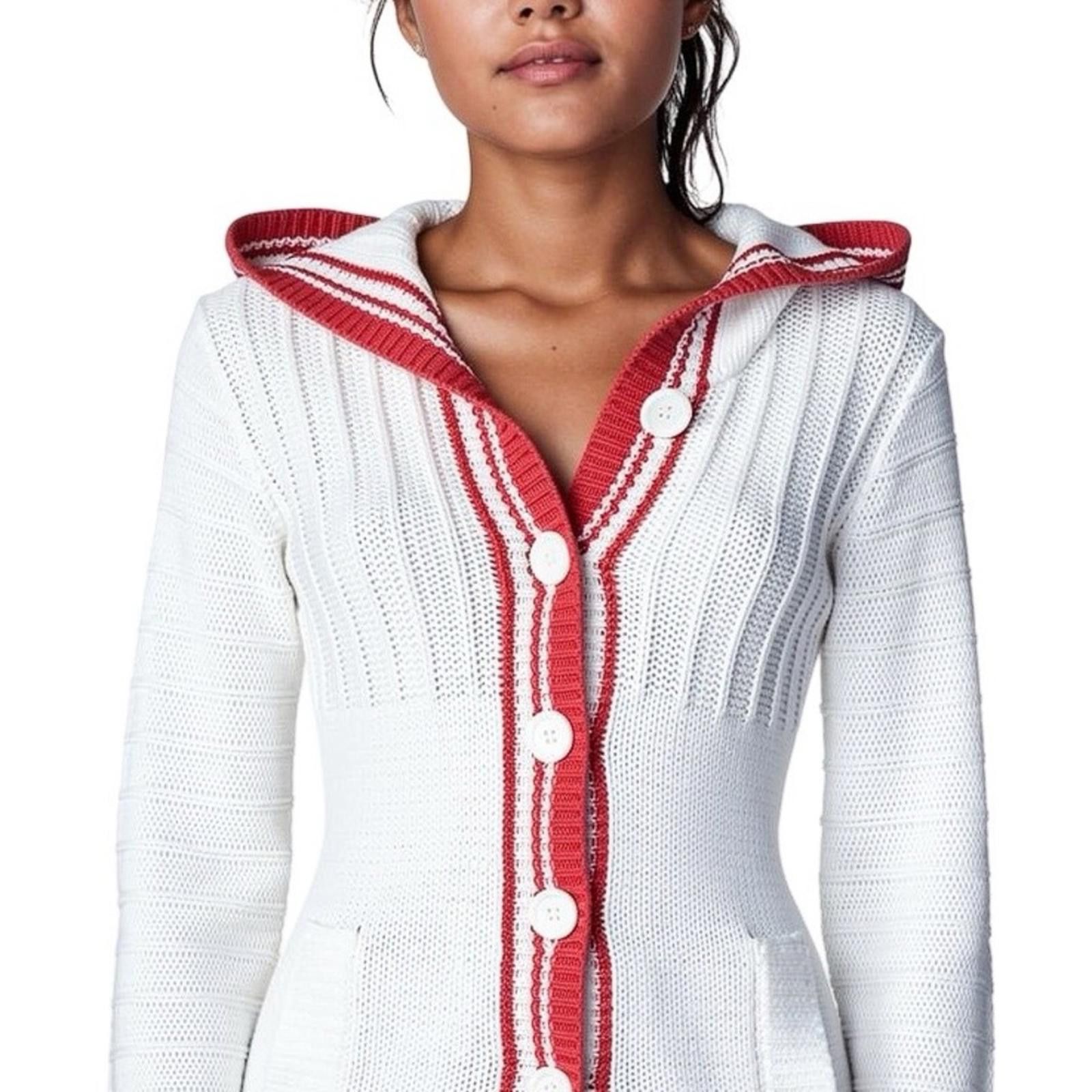Other Moda International White and Red Hooded Cardigan in Small Size S / US 4 / IT 40 - 1 Thumbnail