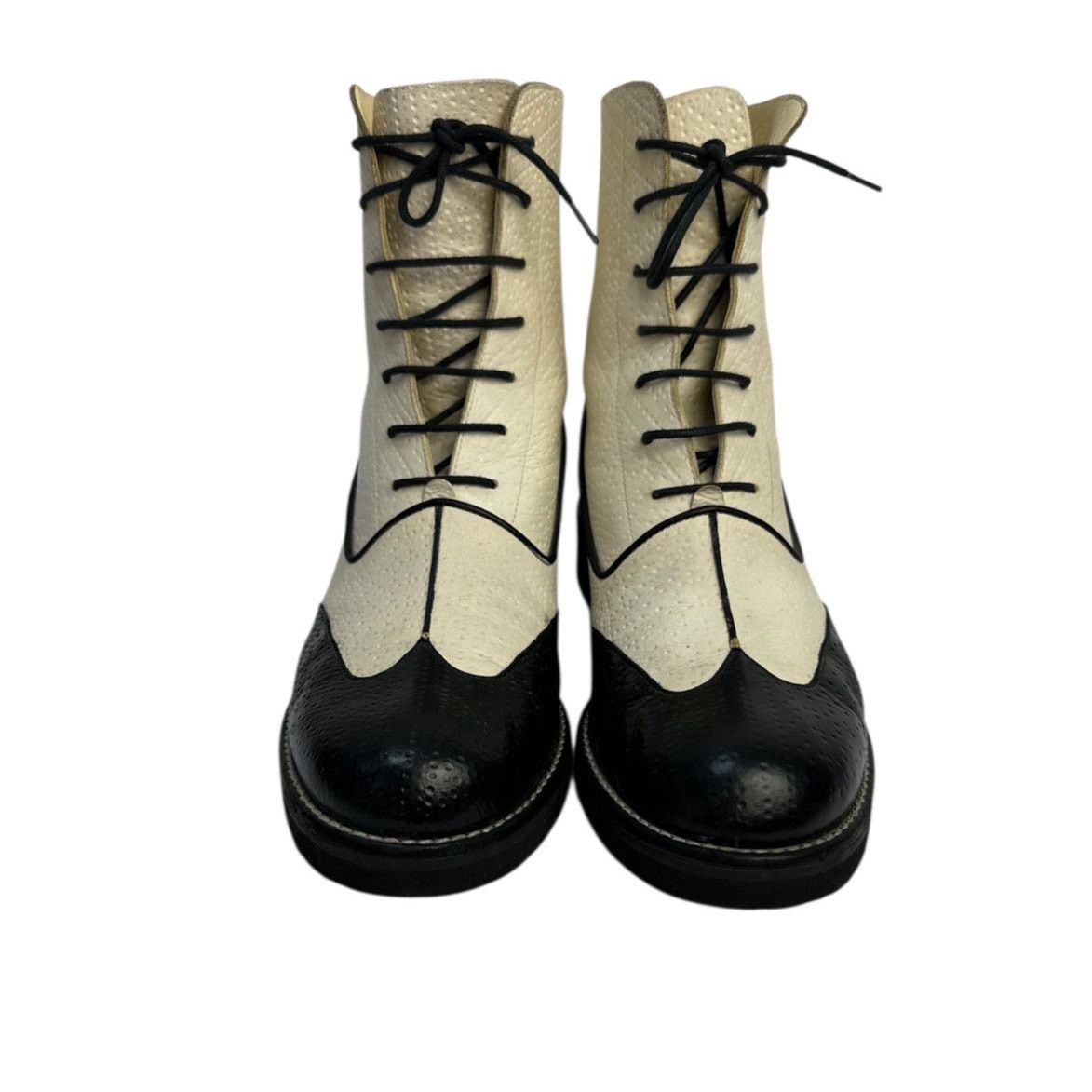 Chanel Authentic Chanel Black & Beige Combat Boots - Size 40 Size US 9 / IT 39 - 3 Thumbnail
