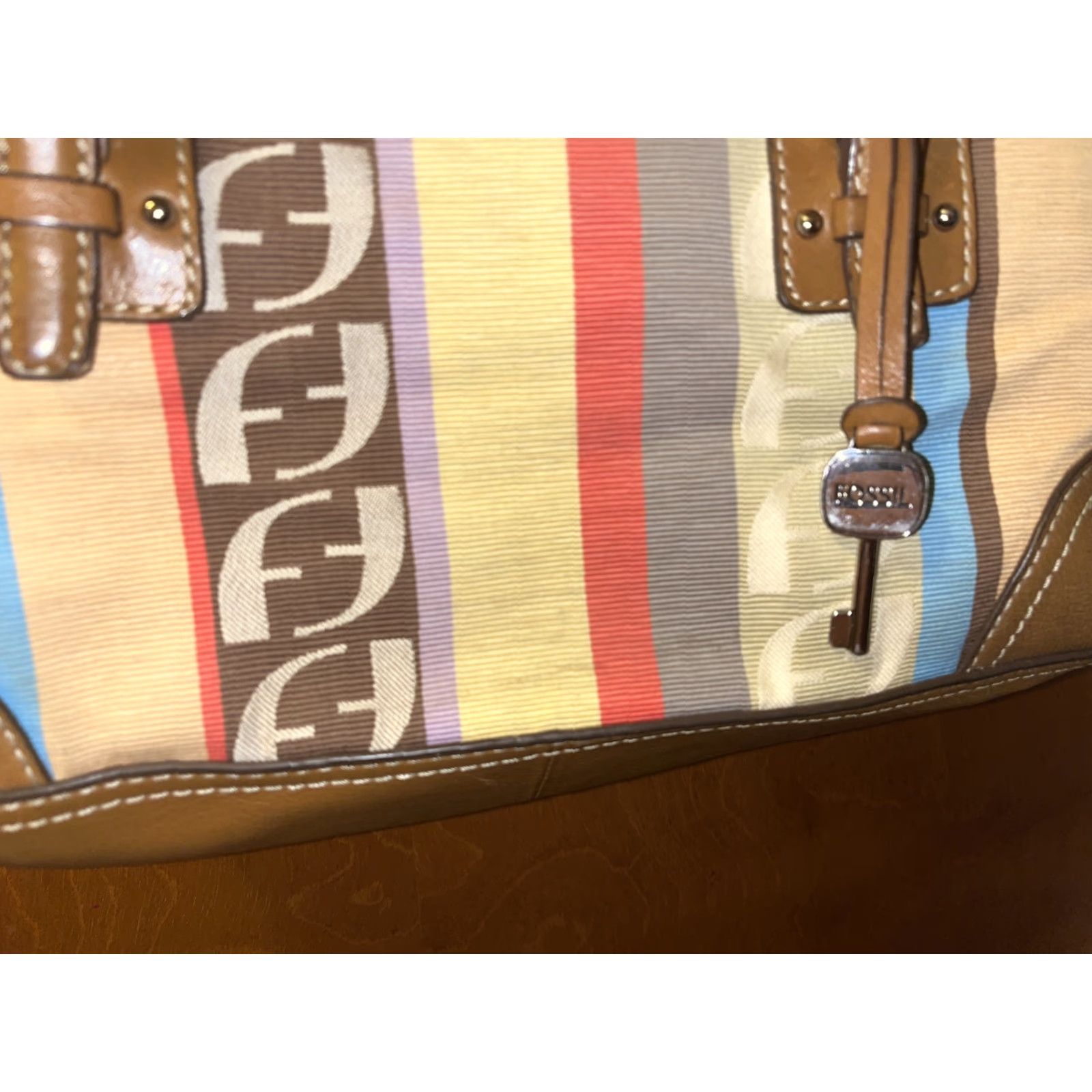 Fossil FOSSIL Leather Shoulder Bag Women Medium Patchwork Stripe Casual Travel Leather & Fabric Exterior Size ONE SIZE - 3 Thumbnail