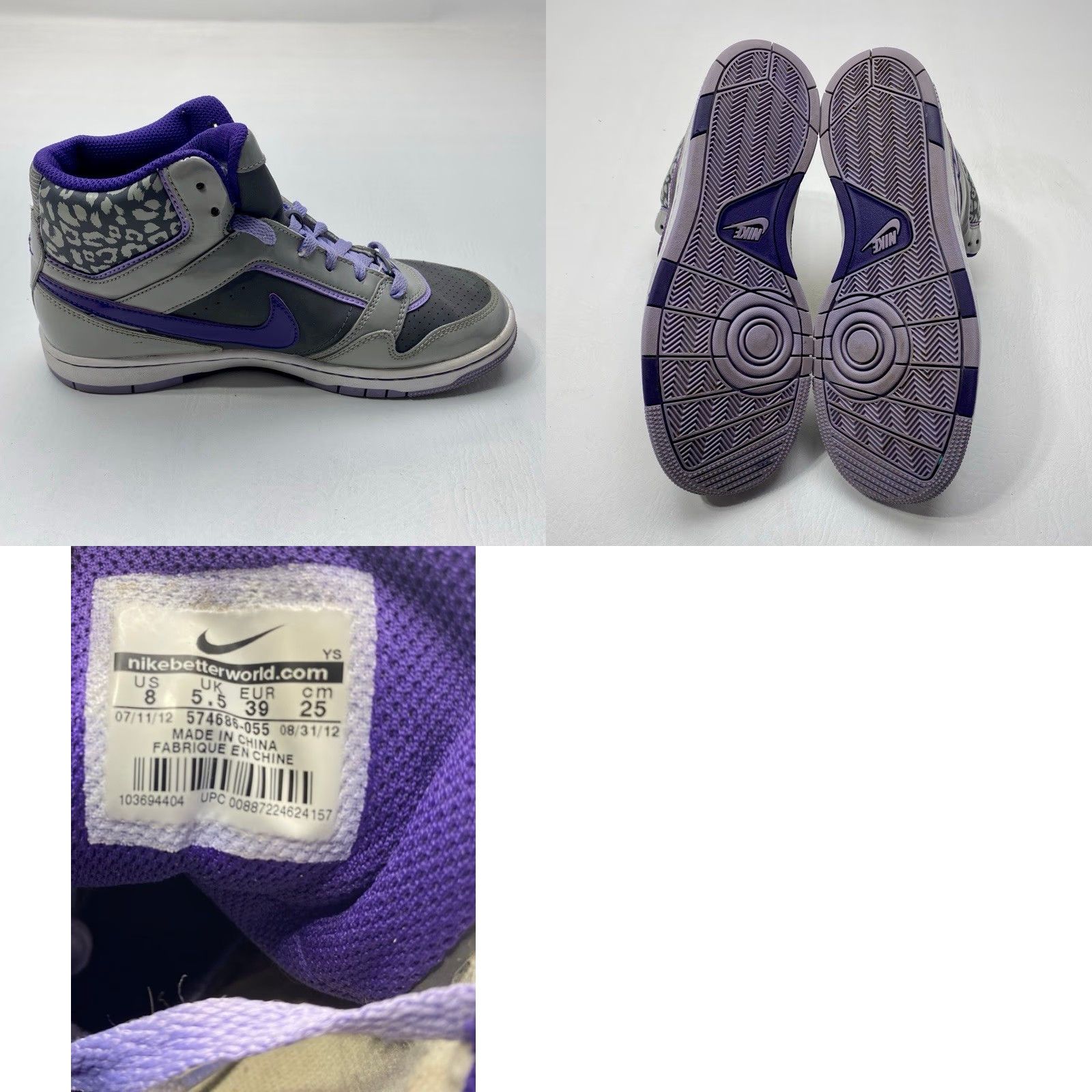 Nike Nike Prestige 3 High Top Shoes 574686-055 Women Size 8 Gray Purple Leopard - Nike Prestige 3 Sneakers Womens 8 Gray Leopard Purple Size M / US 6-8 / IT 42-44 - 8 Thumbnail