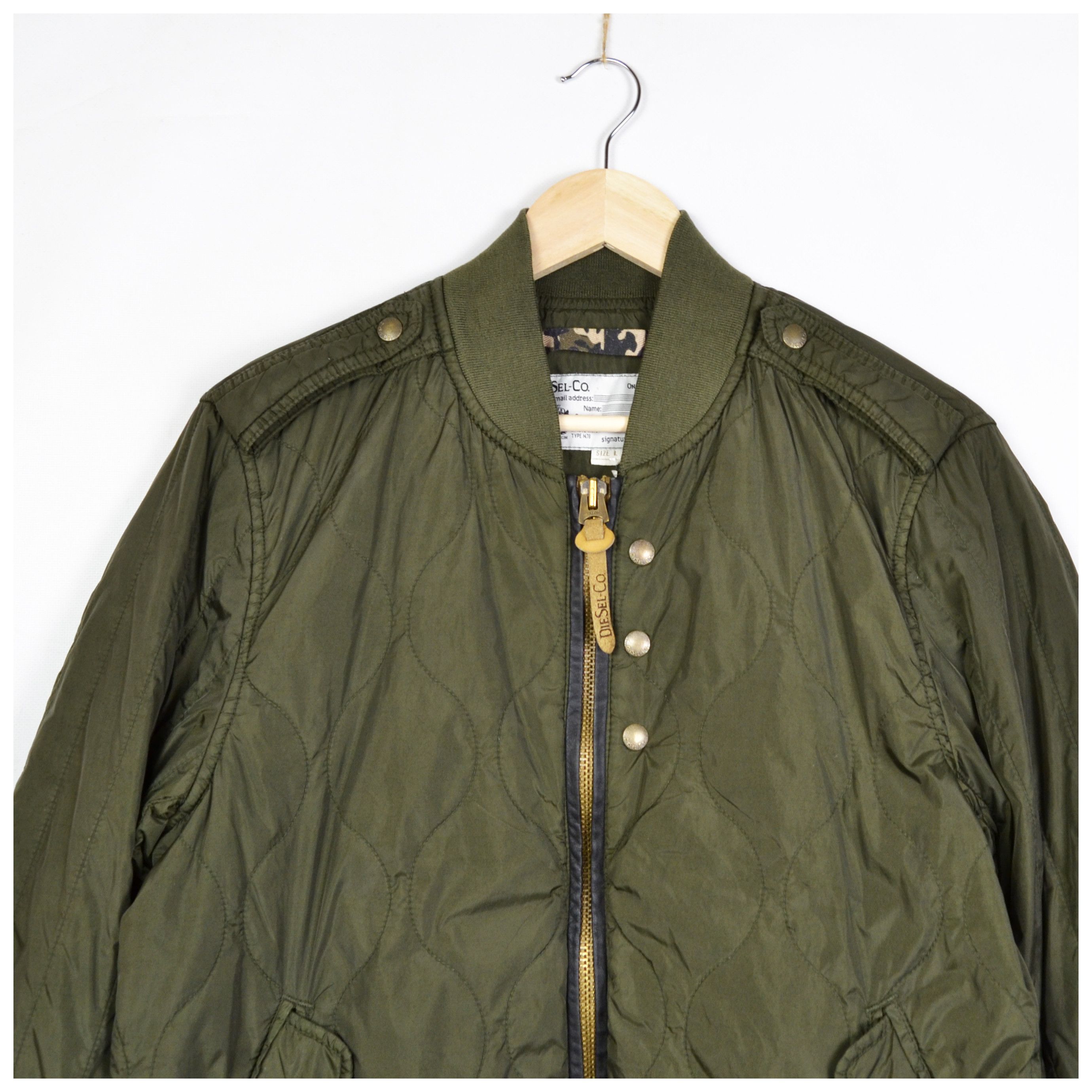 Diesel × Vintage Diesel Co Quilted Bomber Jacket Military Khaki Sz M/L Size US L / EU 52-54 / 3 - 3 Thumbnail