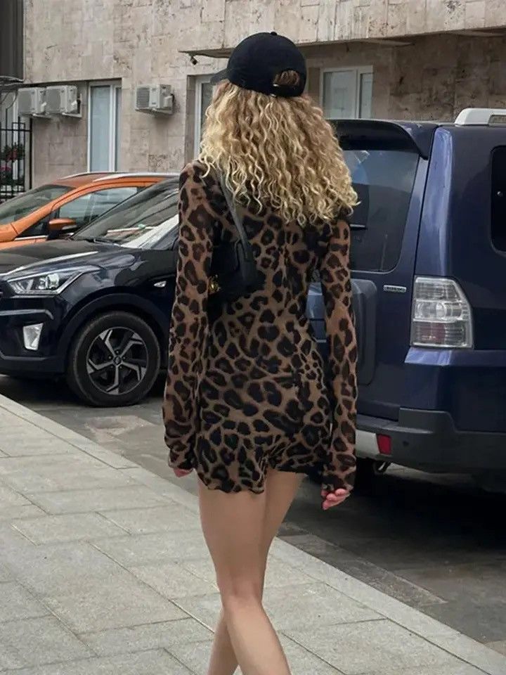 Designer Leopard Print Mini Women Dress y2k Size S / US 4 / IT 40 - 8 Thumbnail