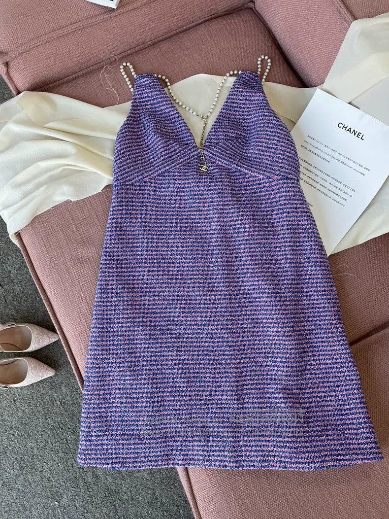 fitted lace wedding dress Chanel Purple Cashmere Blend Tweed Dress – Moore Vintage Archive main image 1