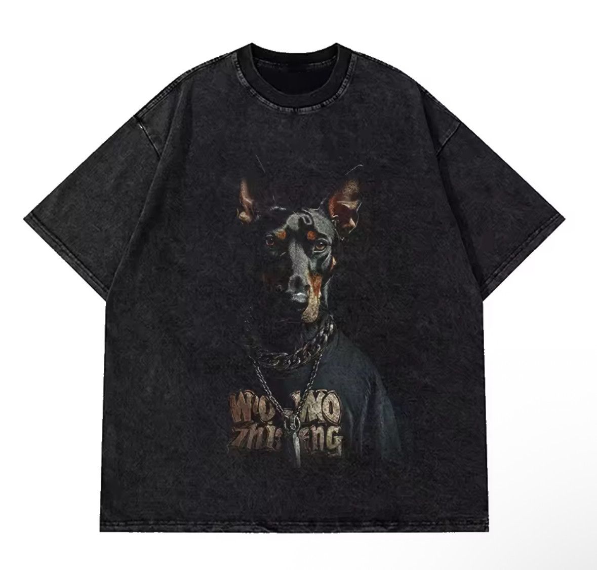 Japanese Brand Y2K Vintage Gothic Black Dog Print Washed T-Shirt Size US XL / EU 56 / 4 - 1 Thumbnail