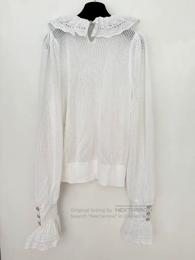 Chanel Chanel White ruffle collar double C jacquard hollow knitte Size XXS / US 00 / IT 34 - 2 Thumbnail