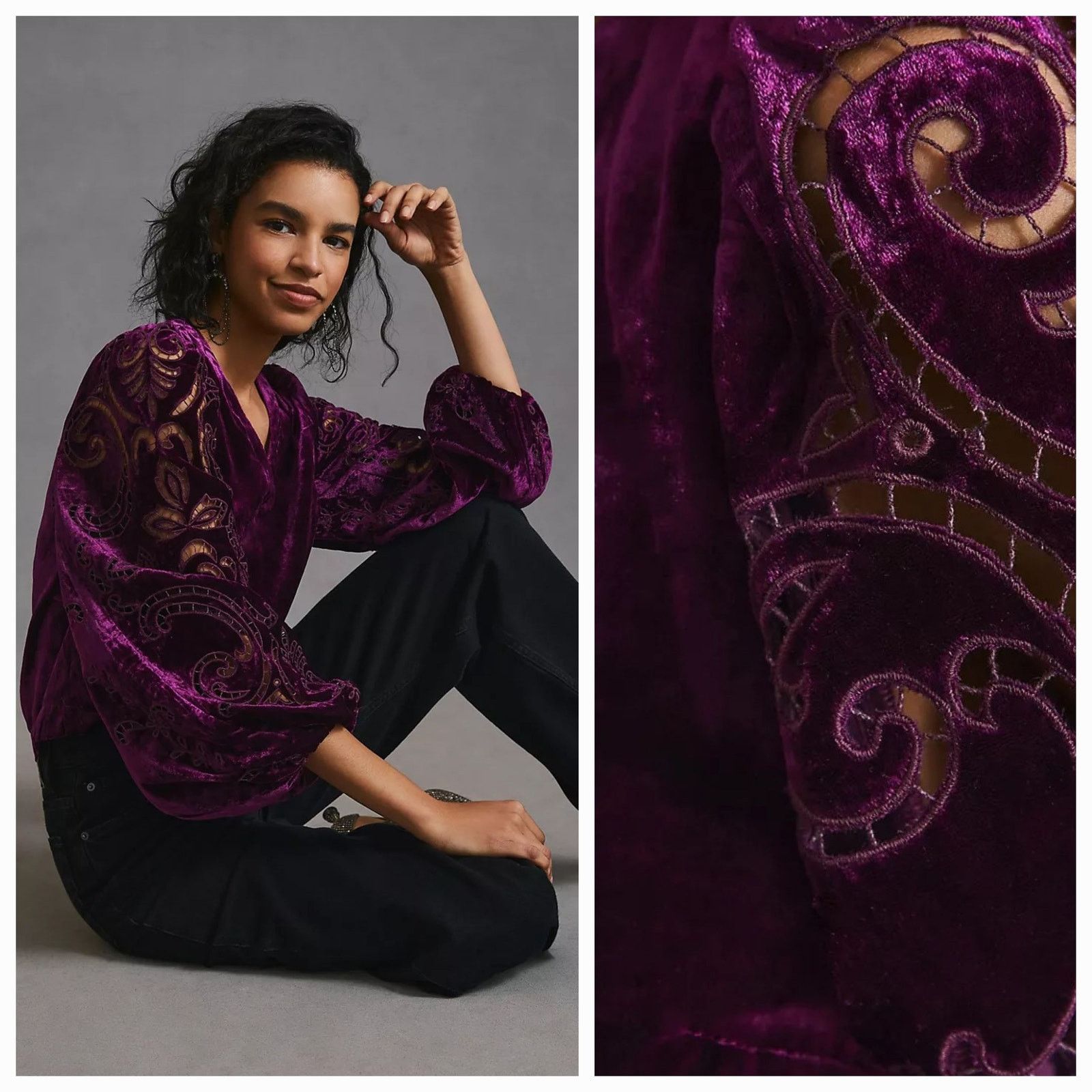 Anthropologie New By Anthropologie Velvet Cutwork Long Sleeve Top $168 XS Size XS / US 0-2 / IT 36-38 - 1 Thumbnail