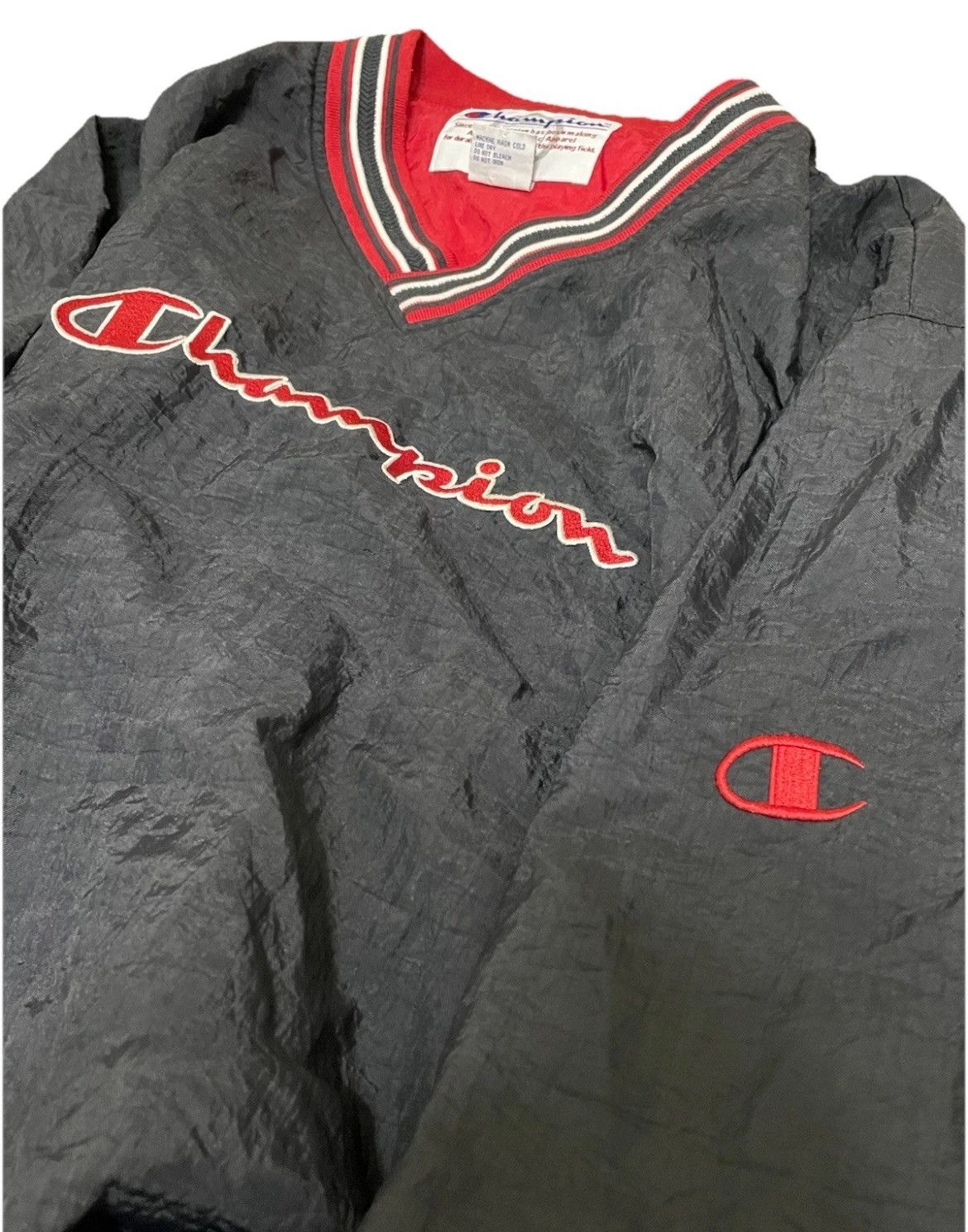 Champion × Vintage Vintage Champion Spellout Pullover Mens L Black Windbreaker Size US L / EU 52-54 / 3 - 4 Thumbnail