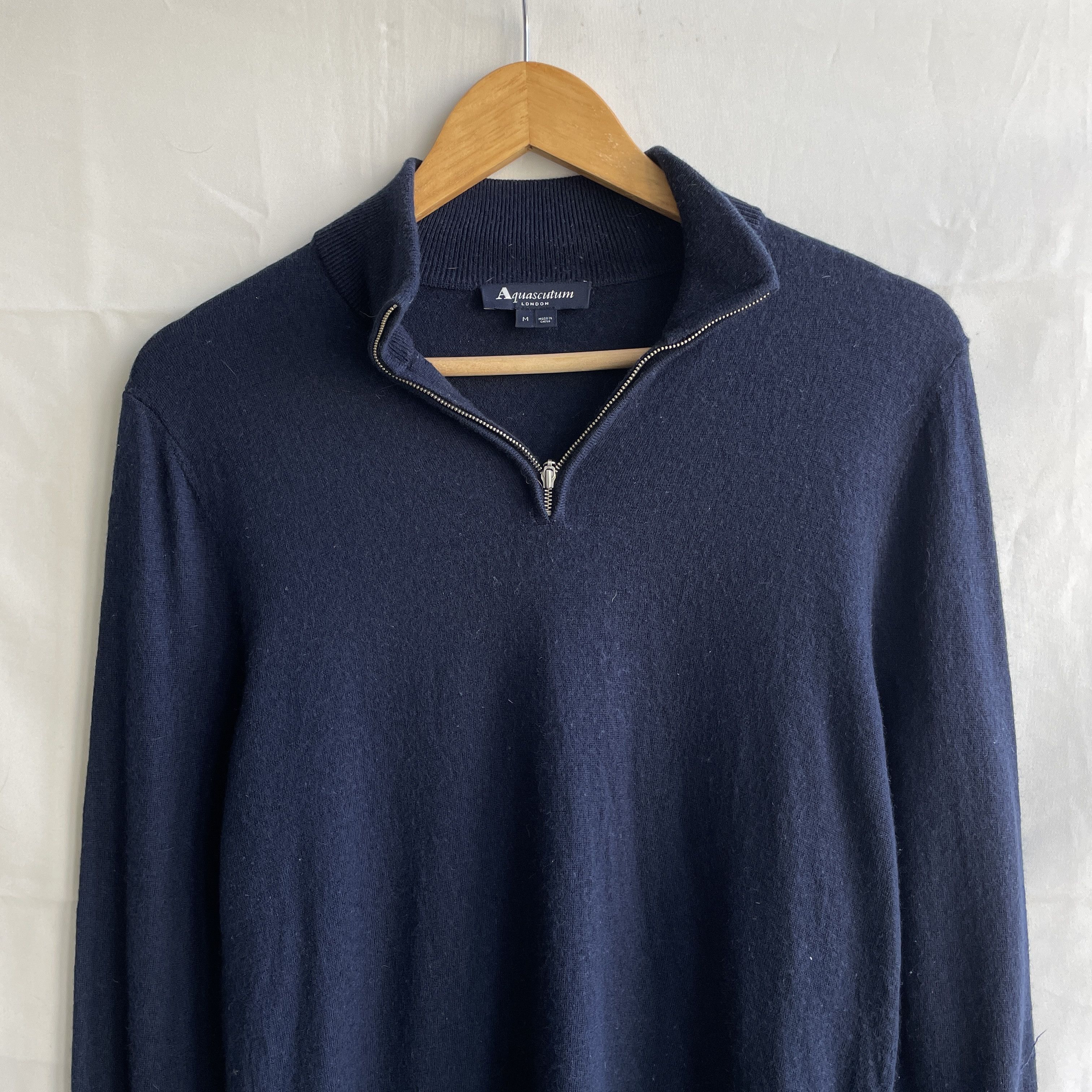 Aquascutum Aquascutum Merino Wool 1/4 Zip Navy Sweater Size M Size US M / EU 48-50 / 2 - 3 Thumbnail