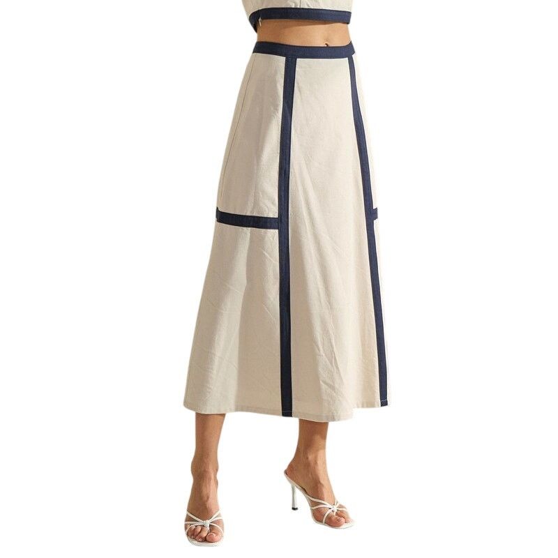 ABLE ABLE Sand Navy Contrast Trim Square Neck Top Midi Skirt Set Size 30" / US 8 / IT 44 - 11 Thumbnail