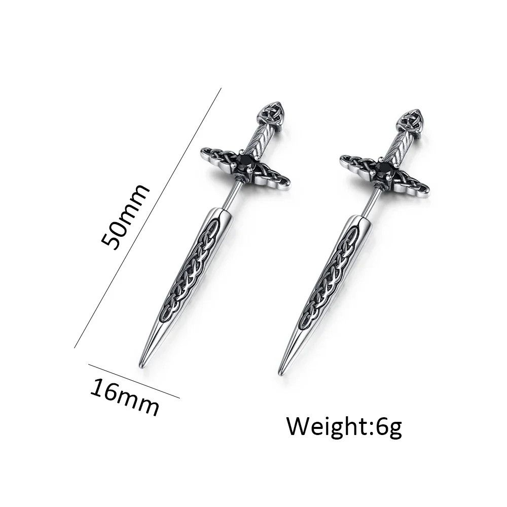 Jewelry Sword Stud Earrings Charm Stainless Steel Earring Gift Size ONE SIZE - 6 Thumbnail