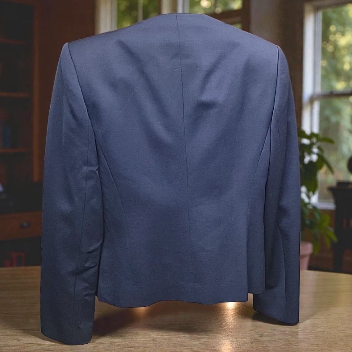 Vintage VINTAGE Paul Stanley Blazer Womens 12 Wool Blue 80s 90s Minimalist Tailored Button Collarless Lined Vintage Designer Business Casual Workwear Womens Size XL / US 12-14 / IT 48-50 - 3 Thumbnail