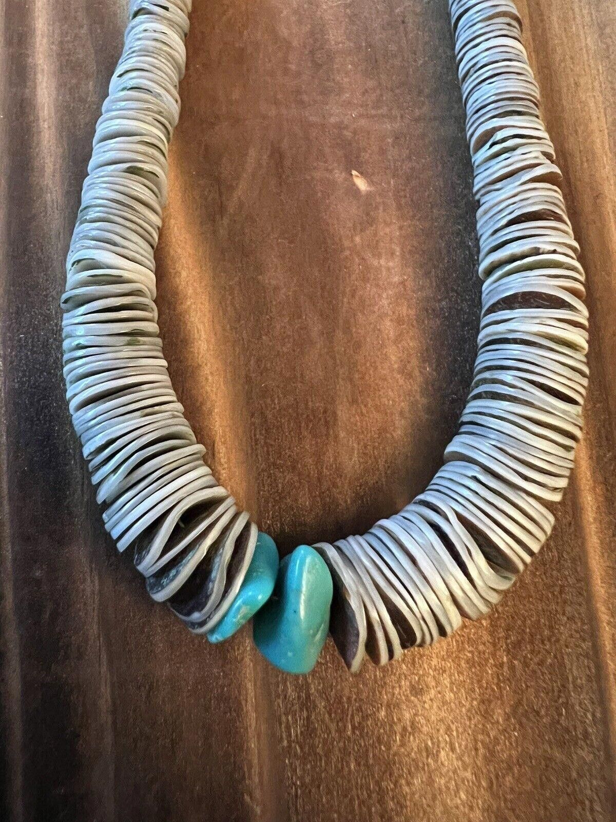 Santo Domingo Shell & Turquoise Heishi Graduated Necklace