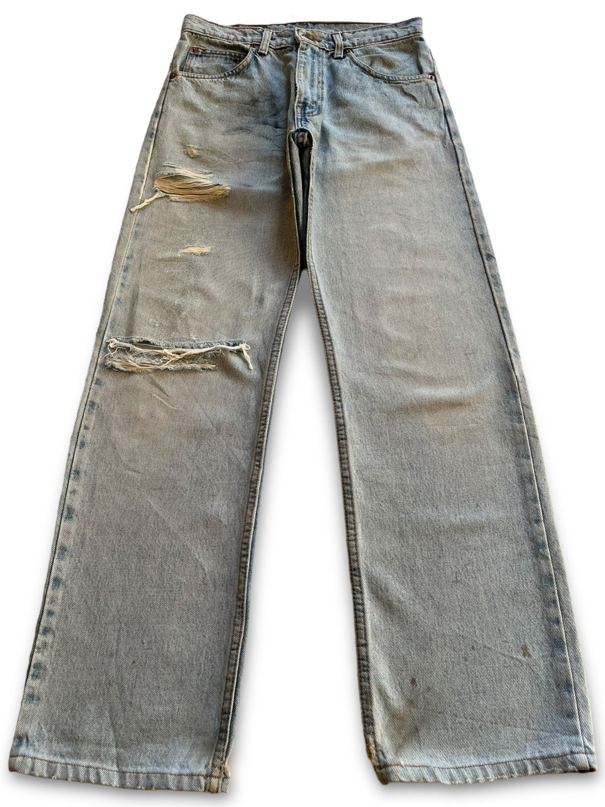 image of Distressed Denim x Levis Vintage 80's Levis 607 Orange Tab Distressed Loose Jeans in Light Blue Was