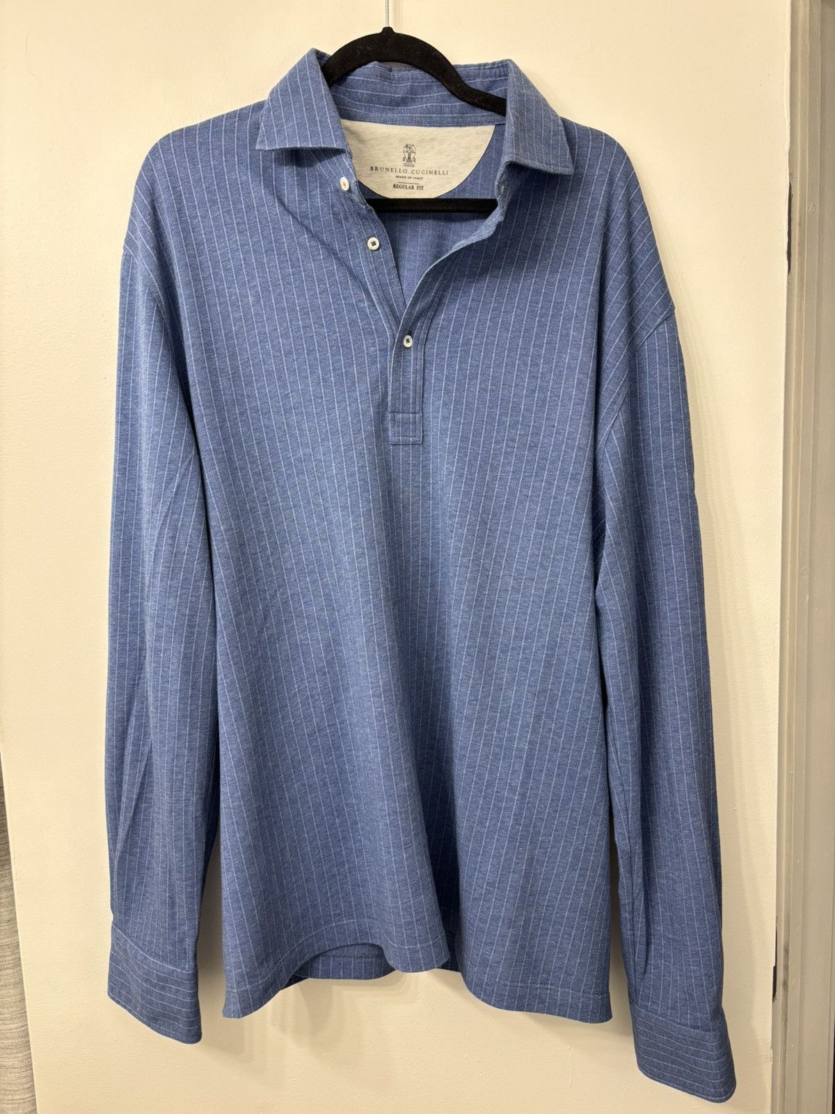 Brunello Cucinelli Brunello Cucinelli Mens Blue Polo Shirt Size US XXL / EU 58 / 5 - 1 Thumbnail