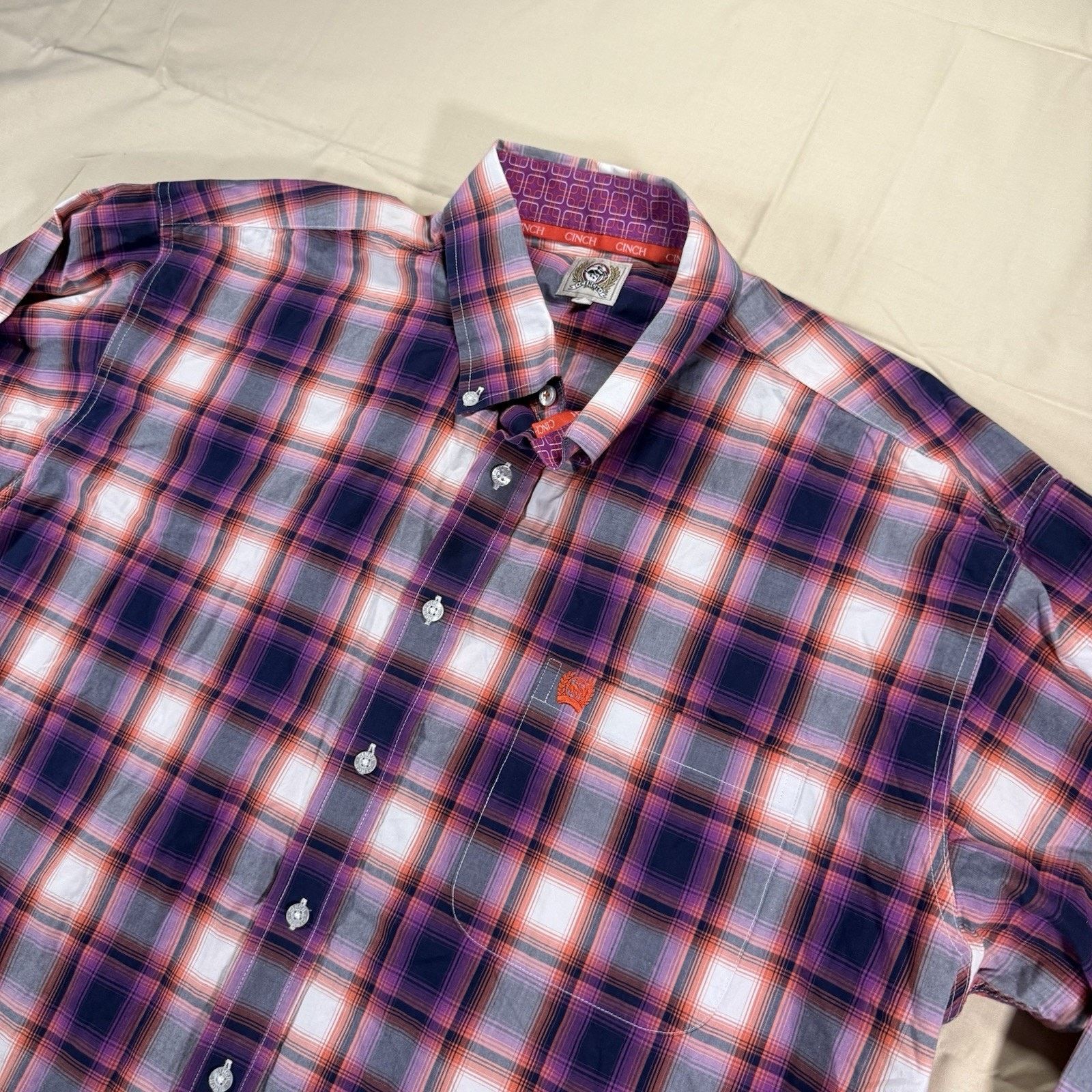 CINCH Cinch Mens XL Button Shirt Long Sleeve Classic Purple Plaid Size US XL / EU 56 / 4 - 1 Thumbnail