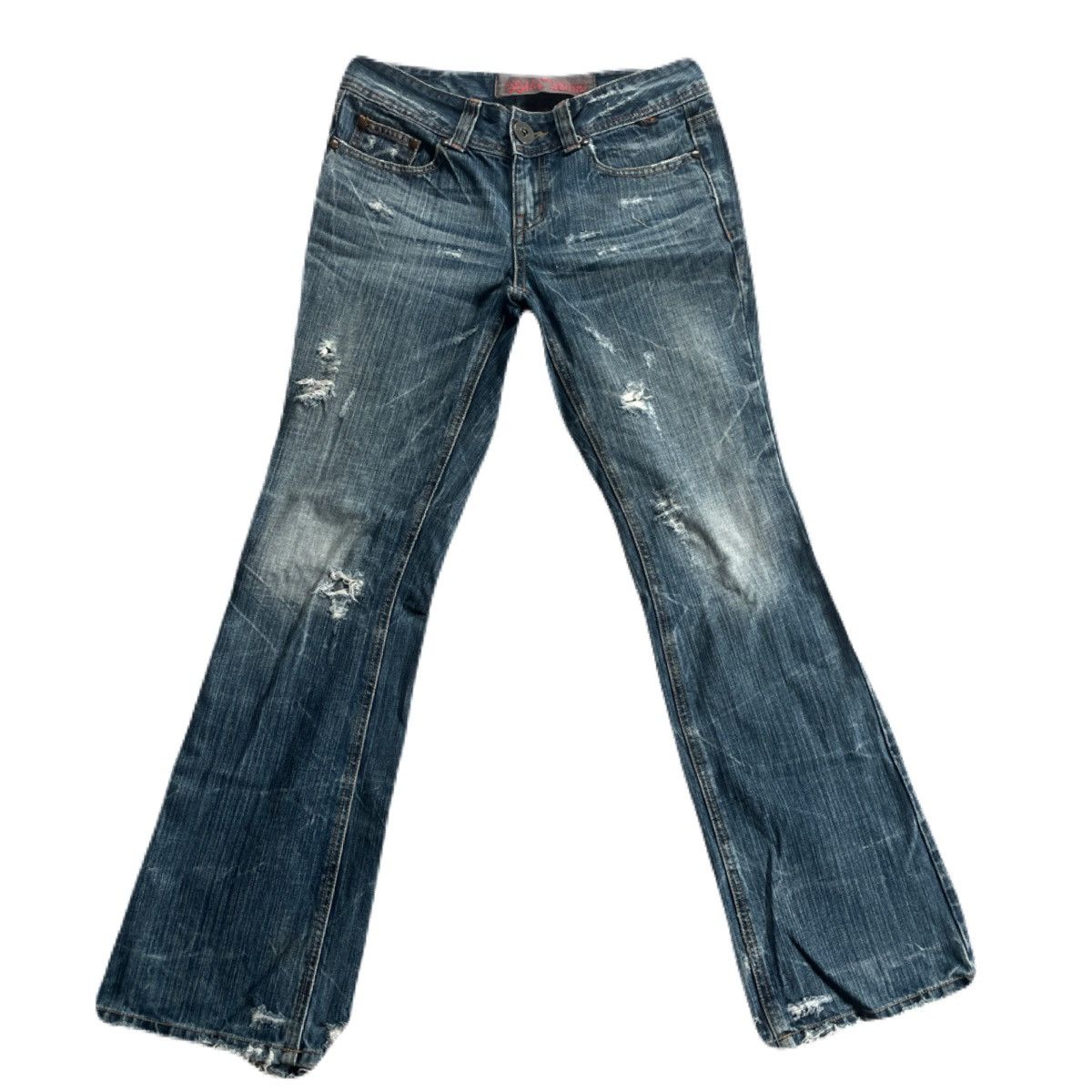 If Six Was Nine 2000s Japanese archive Distressed Skull Patch Flare Jeans Size US 30 / EU 46 - 4 Thumbnail