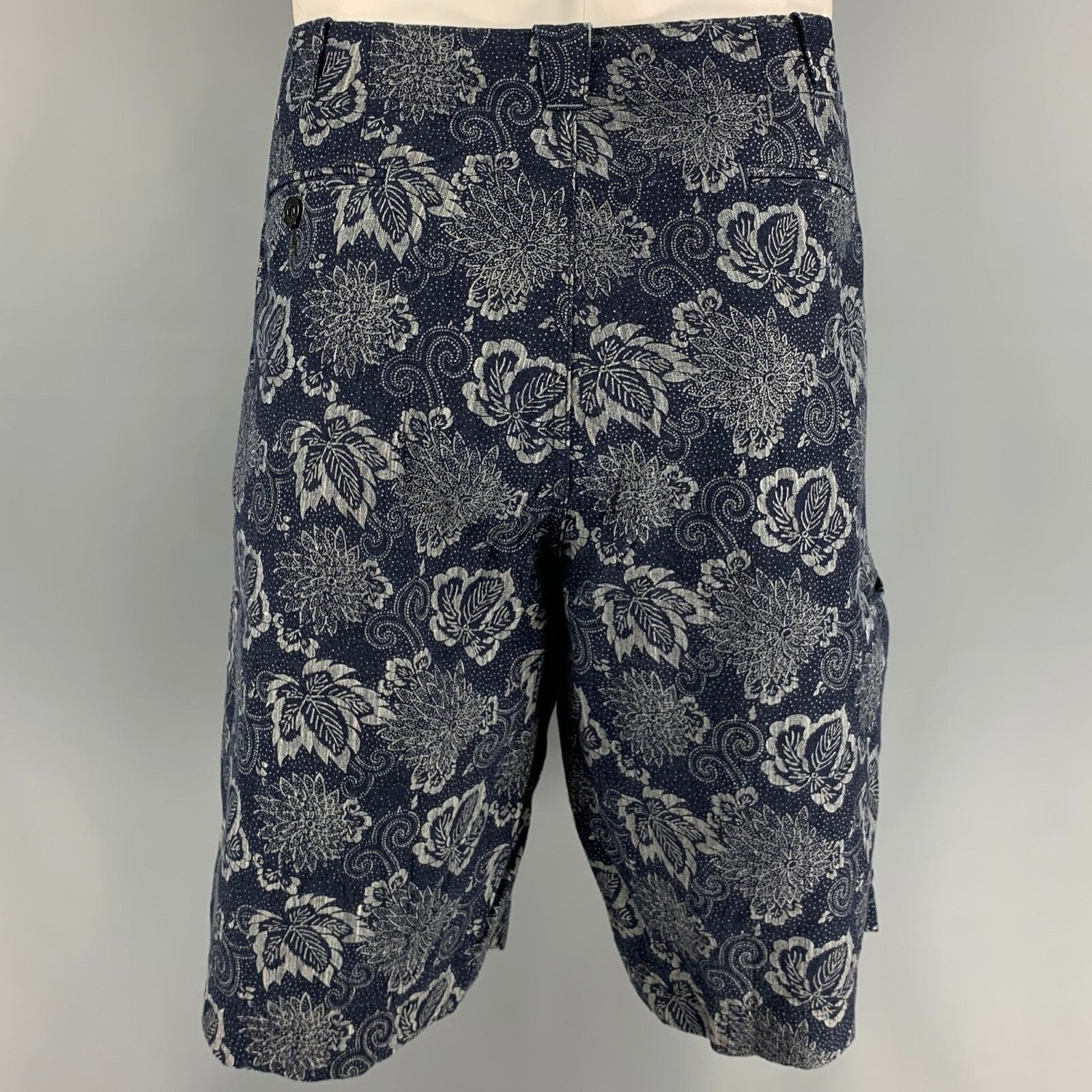 J.S. Homestead Navy & Blue Floral Cotton Wide Shorts Size US 34 / EU 50 - 3 Thumbnail