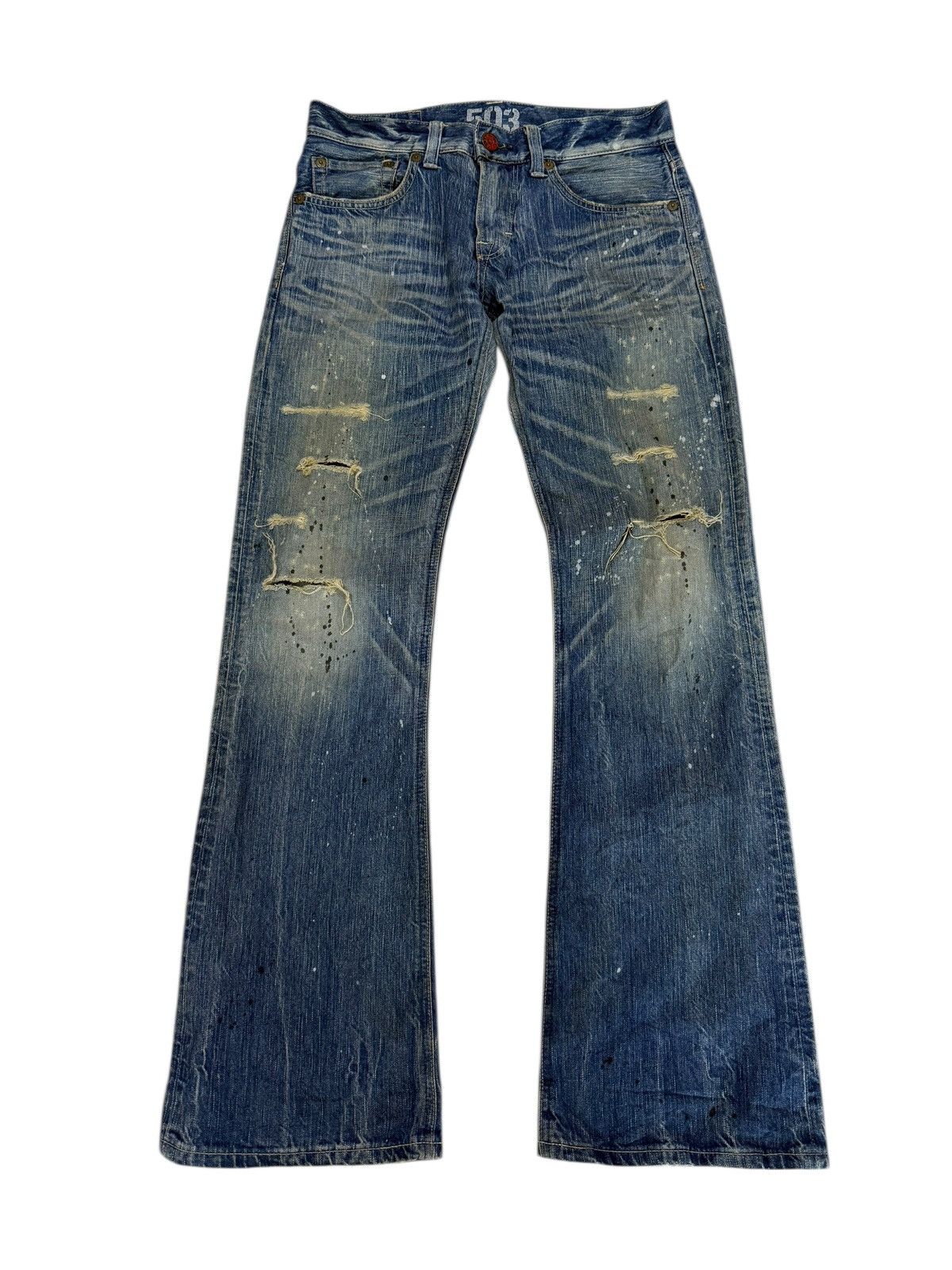 If Six Was Nine Flared Jeans Edwin 503 Blue Trip Clawmark Distressed Sick Size US 31 - 1 Thumbnail