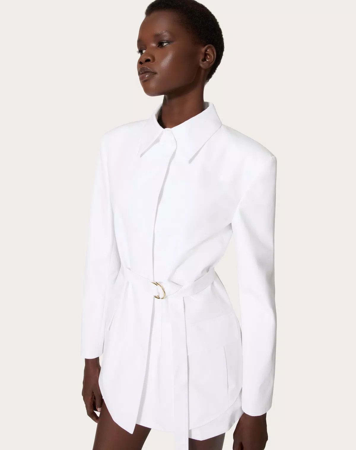 Valentino o1s1wg110625 Compact Popeline Pea Coat in White Size XS / US 0-2 / IT 36-38 - 6 Thumbnail
