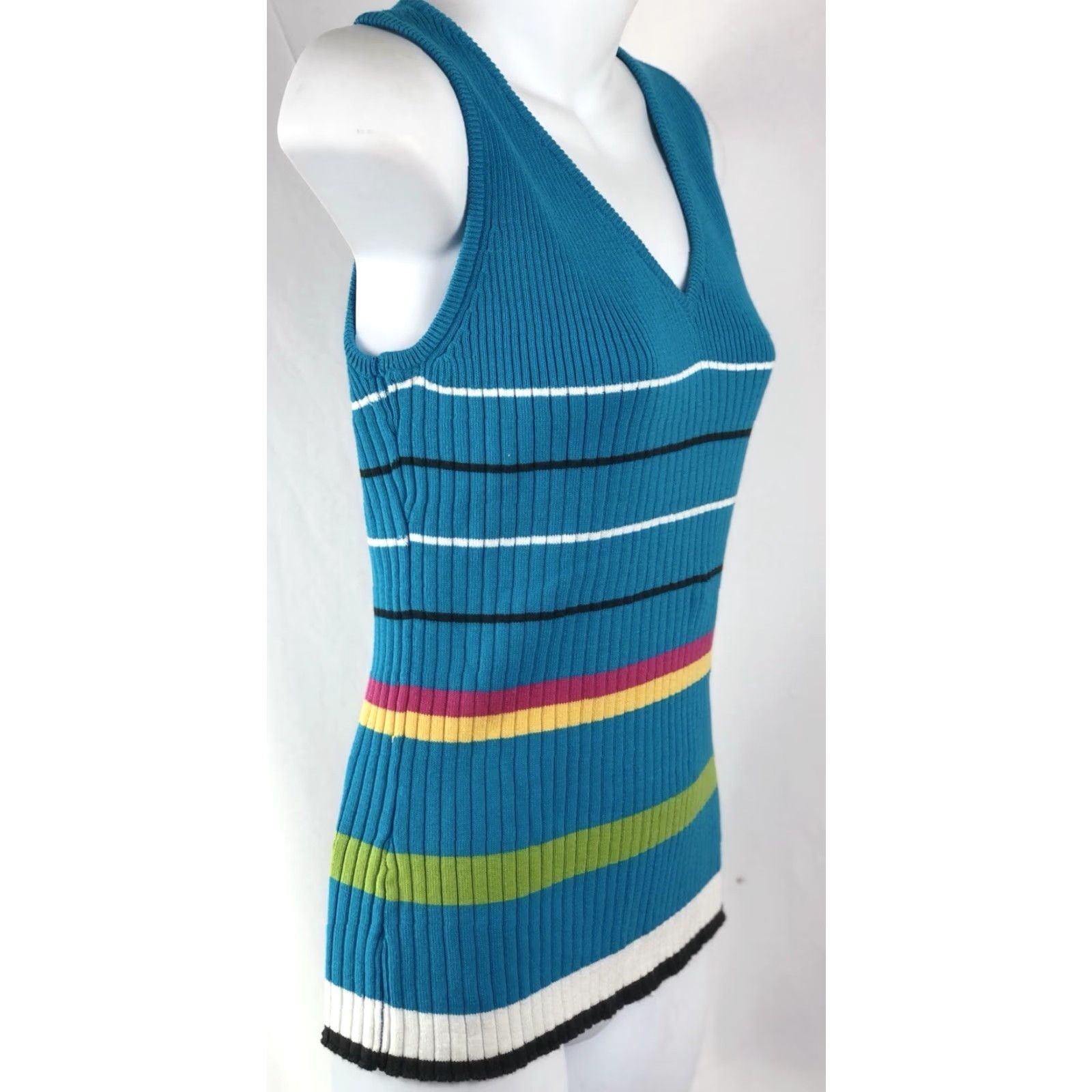 Vintage VINTAGE Kikit Sweater Sleeveless Ribbed Knit Top Tank Blue Stripe M Women’s Boho 90s Y2K Vintage Size M / US 6-8 / IT 42-44 - 2 Thumbnail