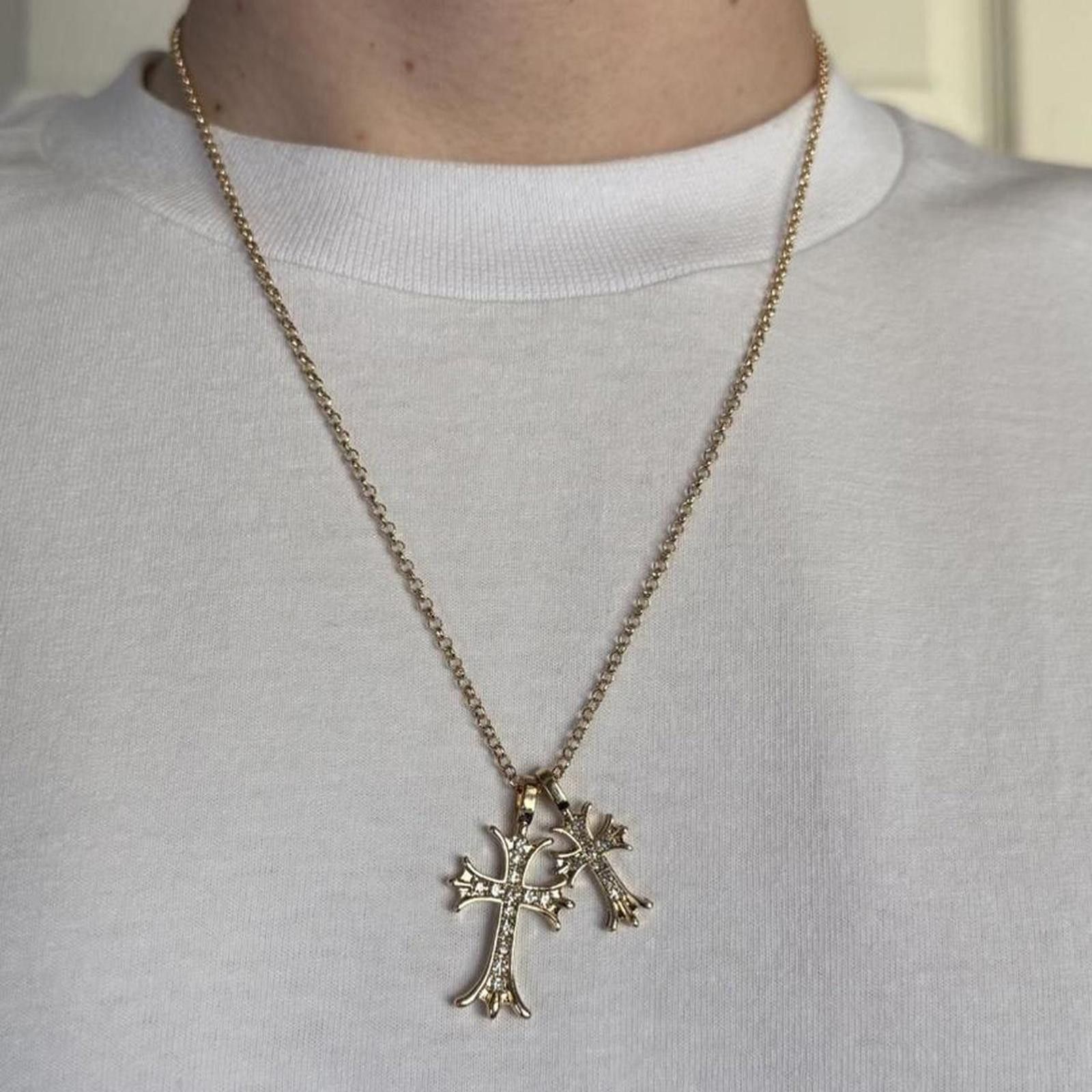 Other y2k style double cross rhinestone crystal gold necklace Size ONE SIZE - 7 Thumbnail