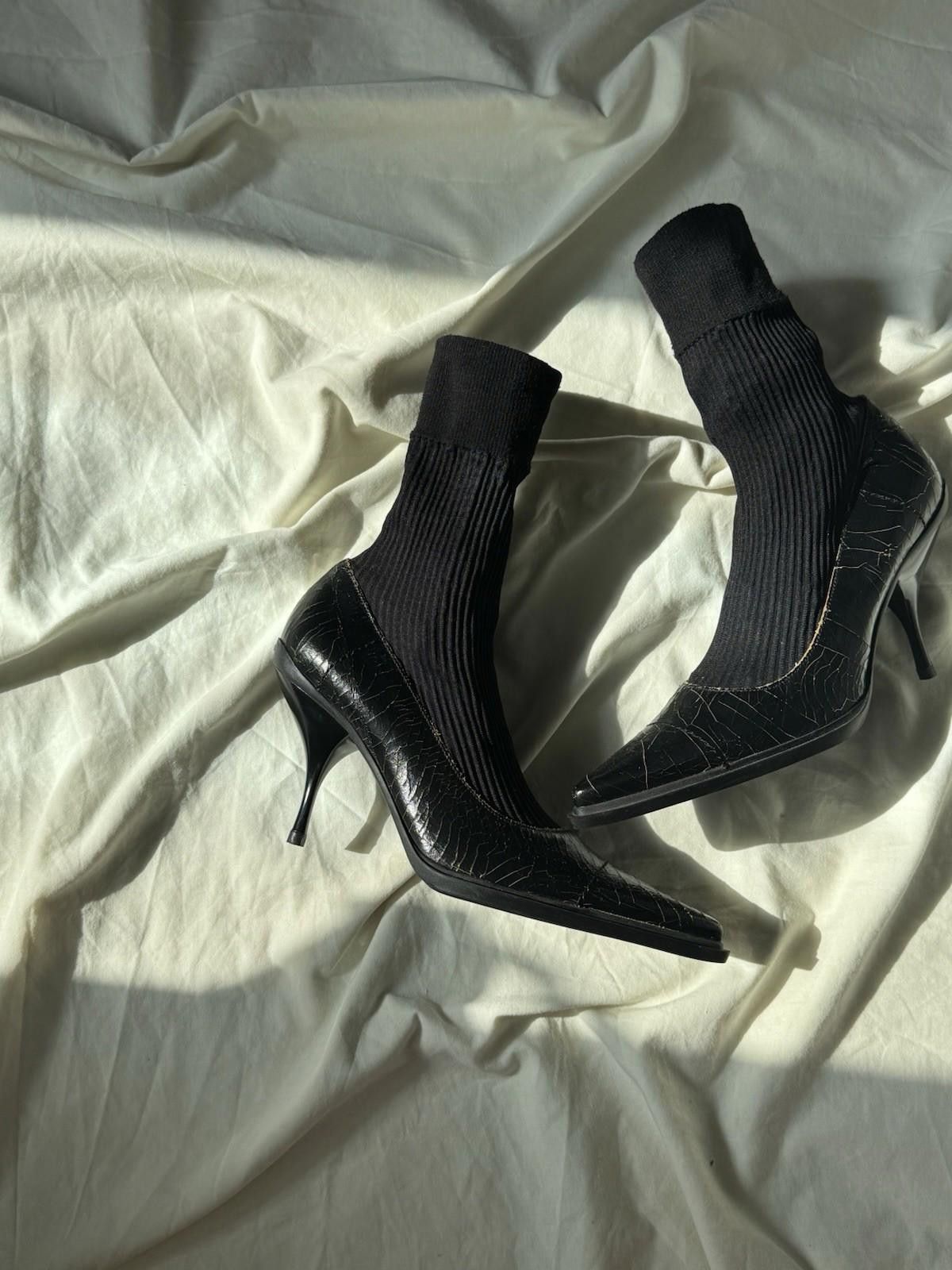 Miu Miu !NEW FW 2001 Miu Miu Cracked Leather Attached Sock Heels Size US 6 / IT 36 - 3 Thumbnail