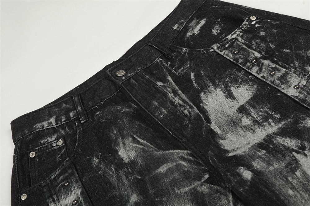 Vintage Punk men's loose wide-leg ink-splashed paint jeans Size US 32 / EU 48 - 3 Thumbnail