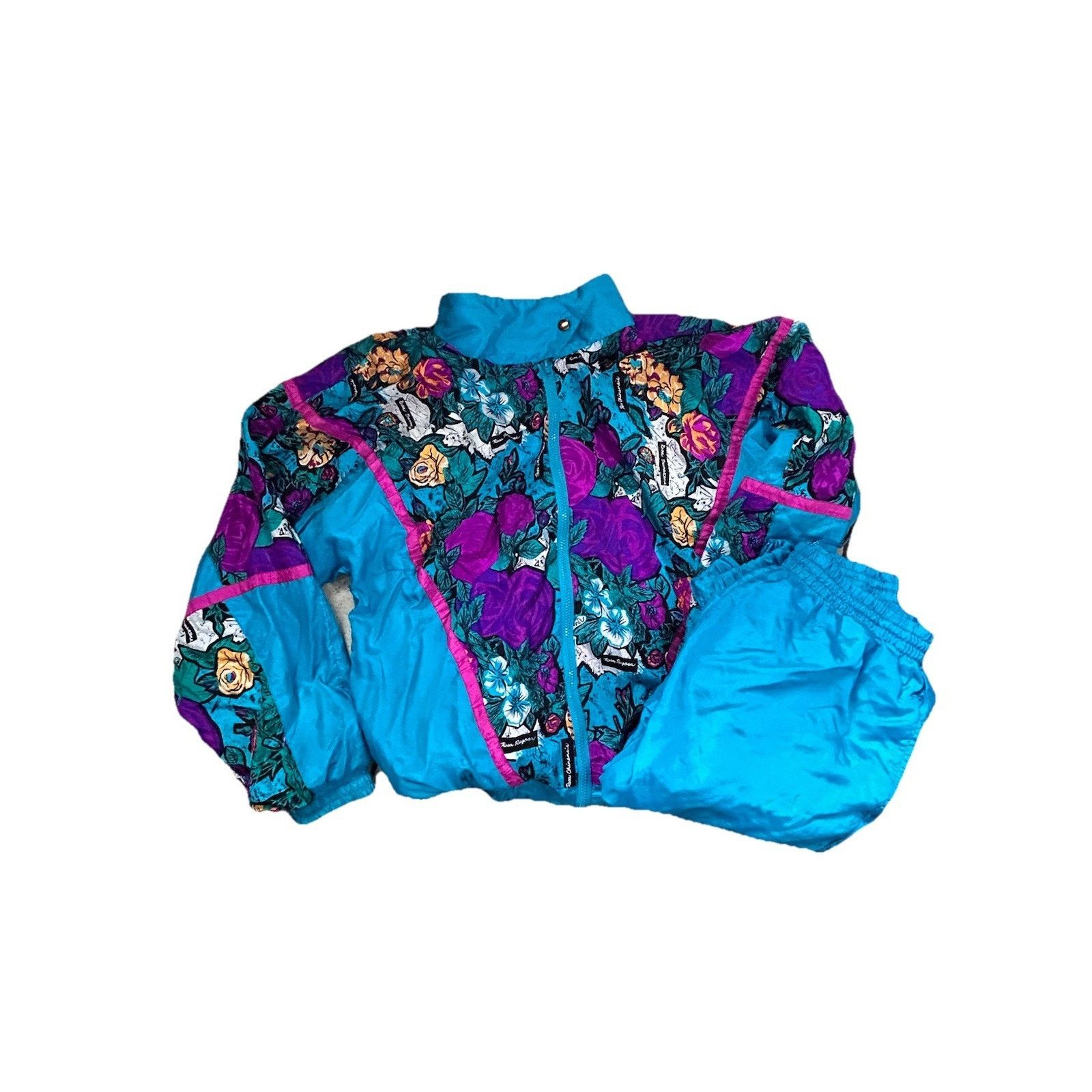 Other 1980s Women’s Jogger Tracksuit 2pc Sz Lg Teal Floral Size 30" / US 8 / IT 44 - 1 Thumbnail