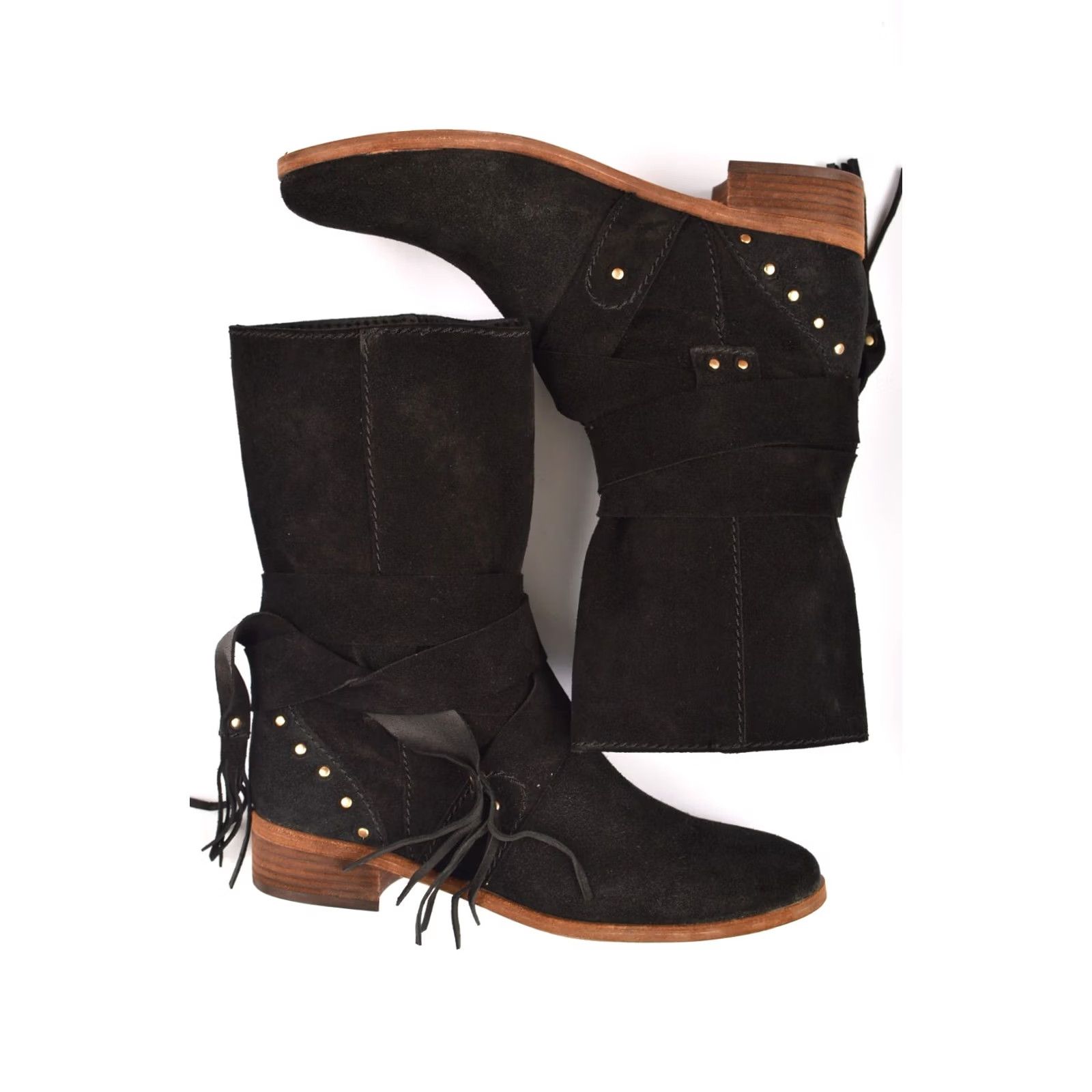 Vintage See By Chloe Crosta Black Studded Suede Designer Ankle Boots Size 38 Womens Boots Black Suede 90s? Size US 5 / IT 35 - 5 Thumbnail