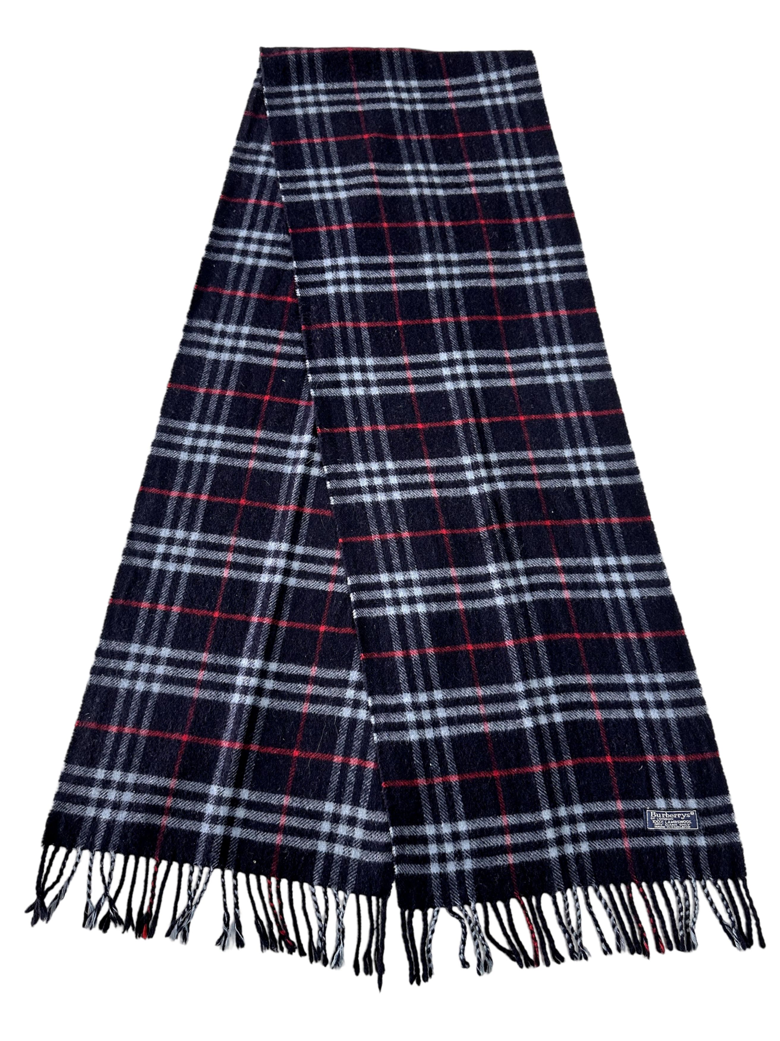Burberry Burberrys Check Scarf N Blue 100% Lambswool Unisex Scarf Size ONE SIZE - 1 Thumbnail