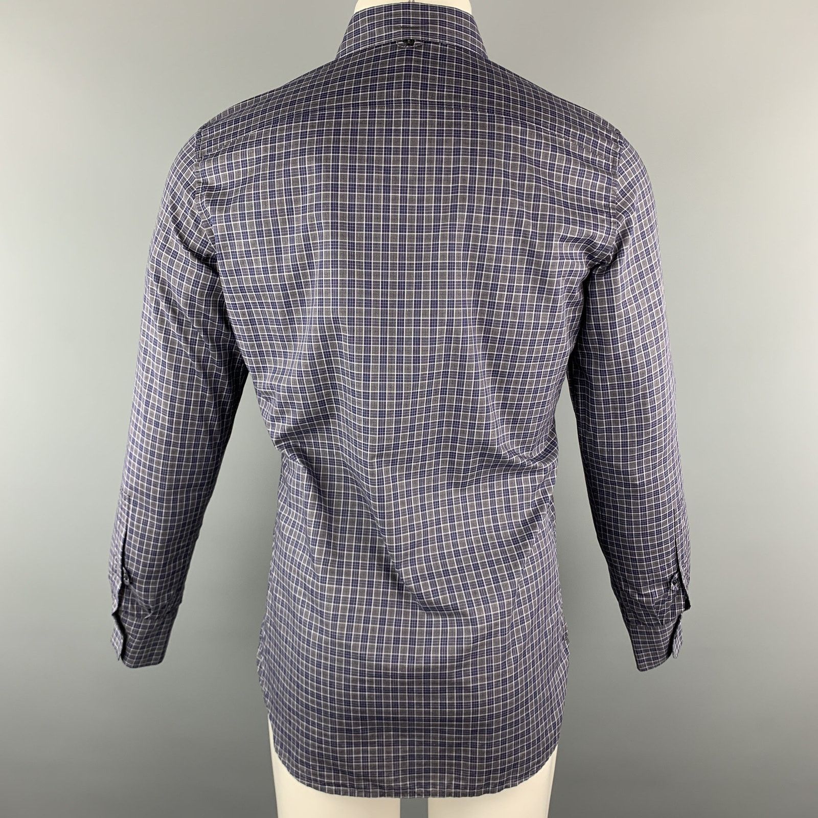 Yves Saint Laurent YVES SAINT LAURENT S Grey Navy Plaid Button Down Shirt Size US S / EU 44-46 / 1 - 3 Thumbnail