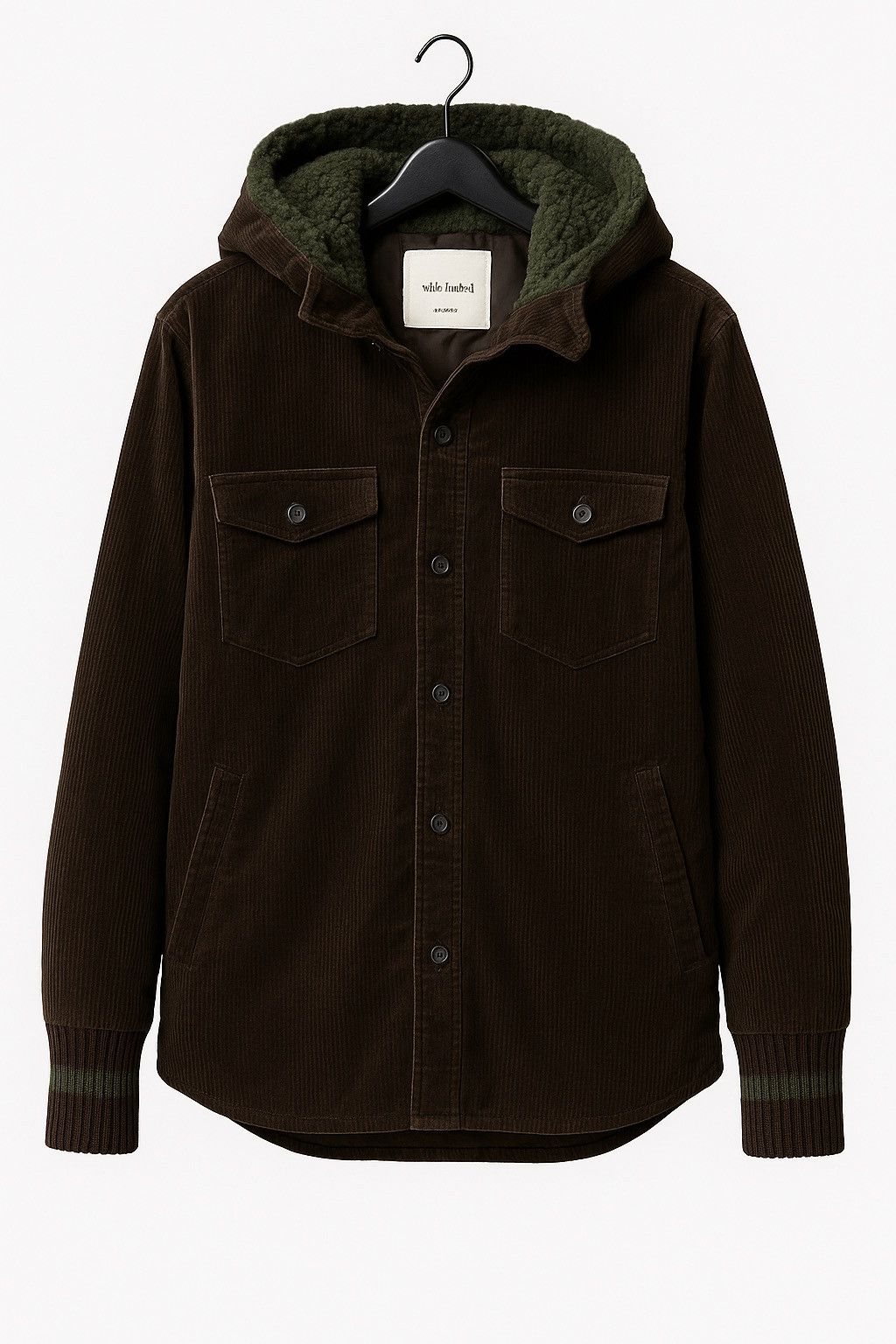 WHIZ LIMITED Brown Corduroy Hooded Jacket with Knit Cuffs & Sherpa Lining Size US M / EU 48-50 / 2 - 1 Thumbnail