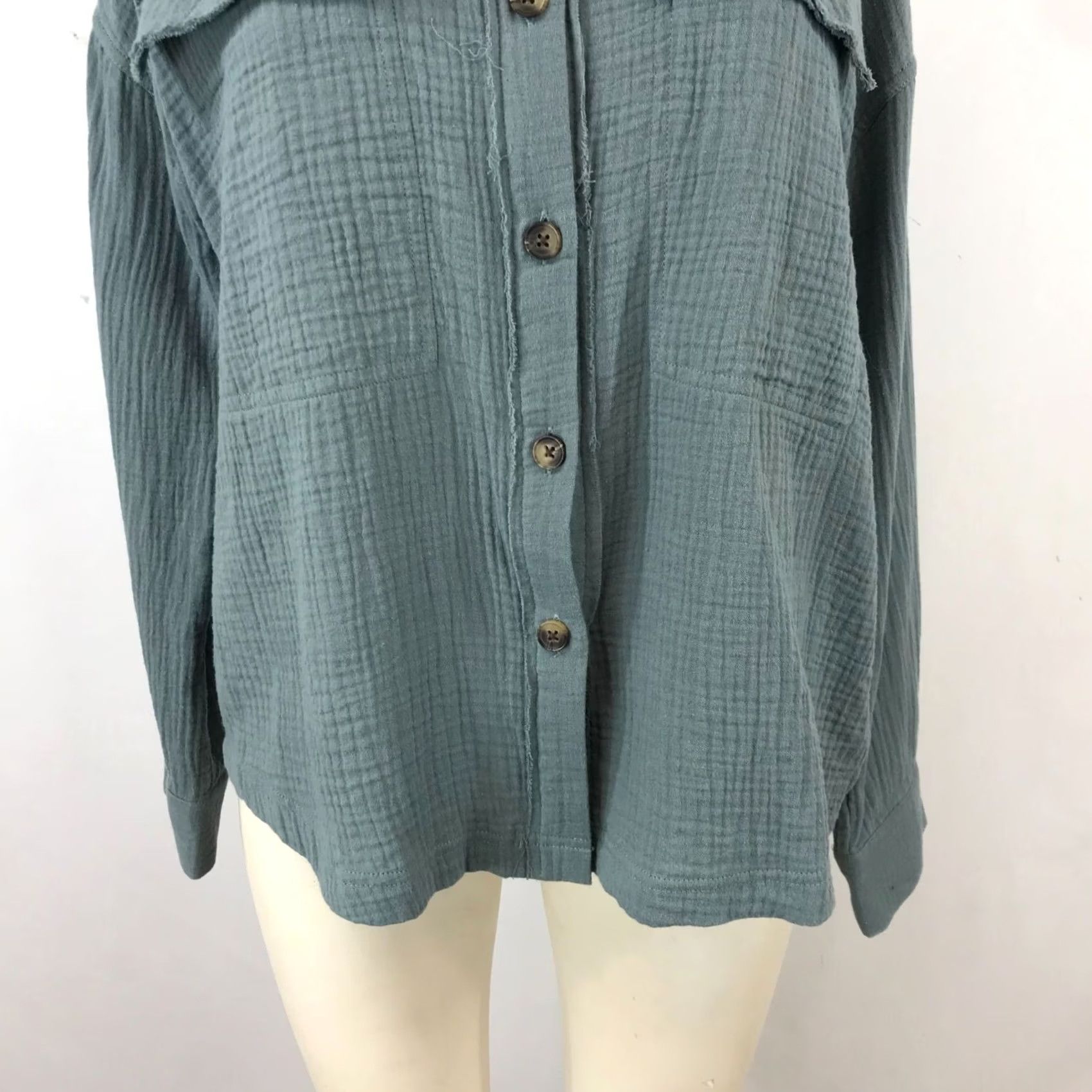 Vintage SUPPLIES Top Womens S Gray WOMEN BLUE LONG SLEEVE BUTTON GAUZE COTTON Size S / US 4 / IT 40 - 3 Thumbnail