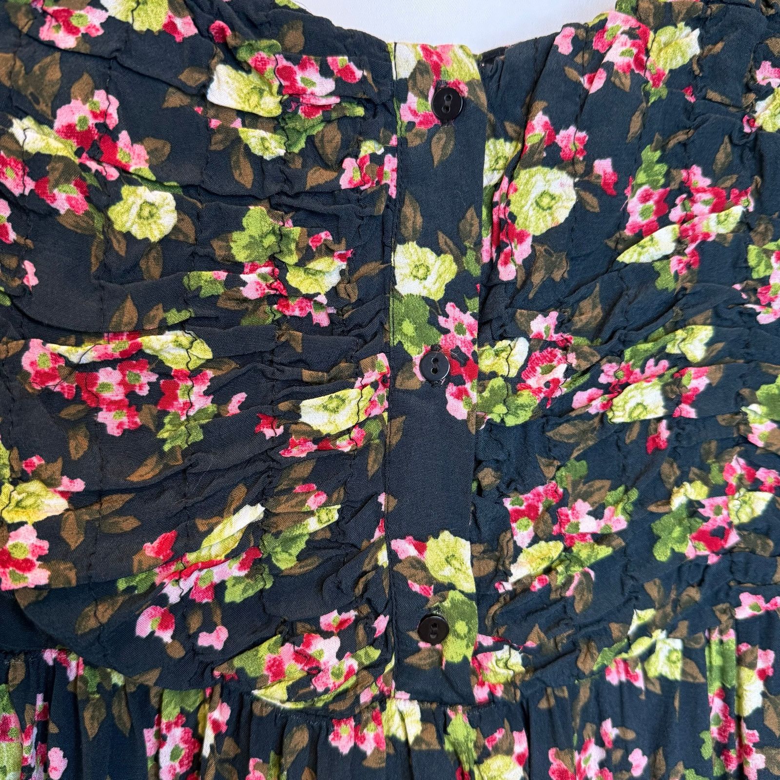 Zara Zara Black Floral Blouse S Womens Ruched Button Back Puff Size S / US 4 / IT 40 - 3 Thumbnail