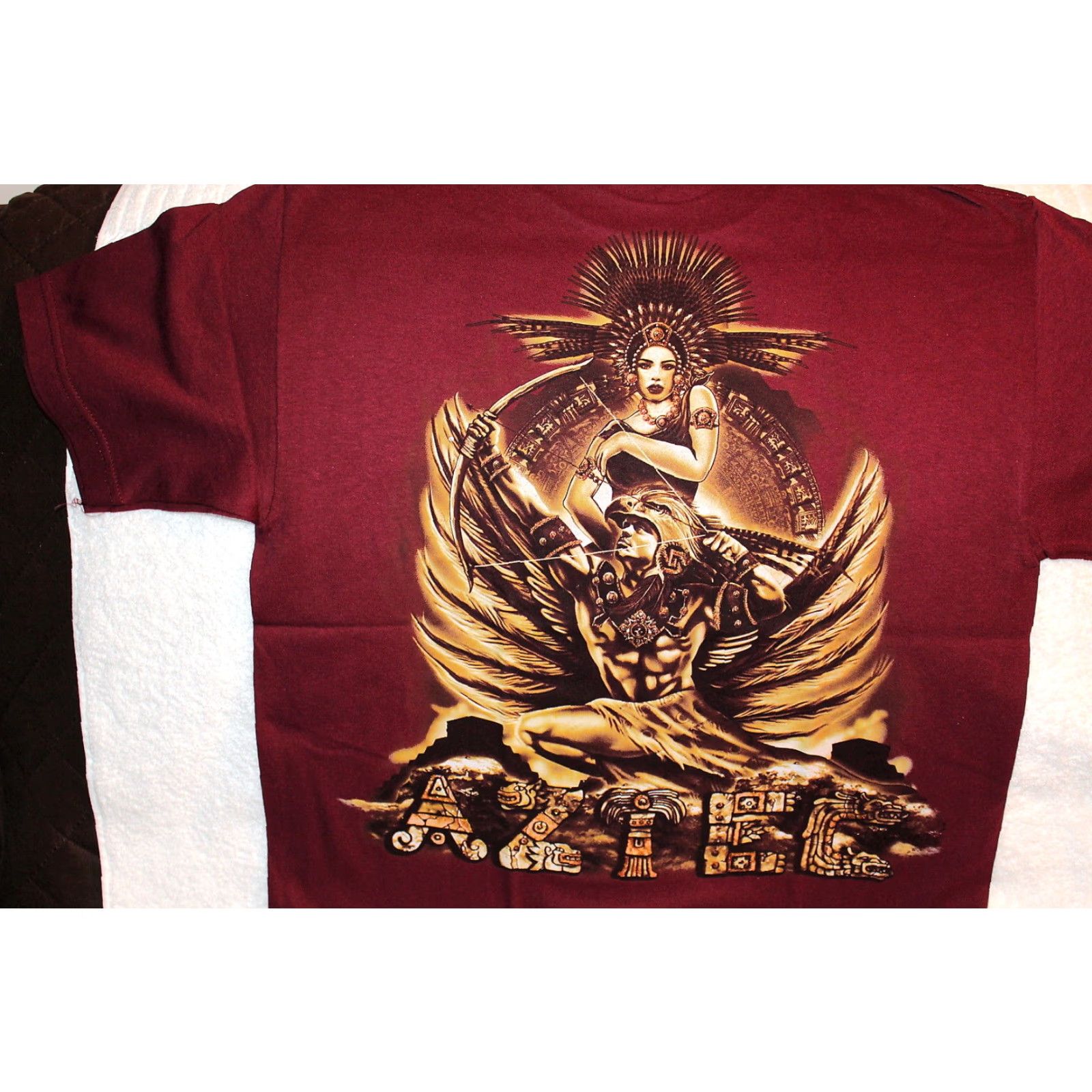 Vintage VINTAGE Aztec Warrior & Princess T-Shirt Men Medium Burgundy Graphic Tee Aztec Theme Size US M / EU 48-50 / 2 - 2 Thumbnail