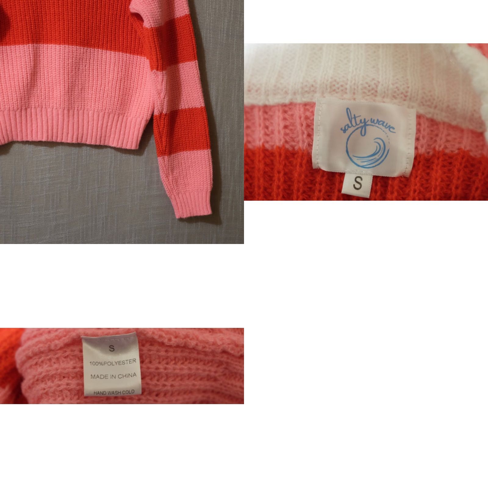 Vintage Nwot! Salty Wave Striped Quarter-zip Sweater Red/Pink/White Womens S Size S / US 4 / IT 40 - 8 Thumbnail
