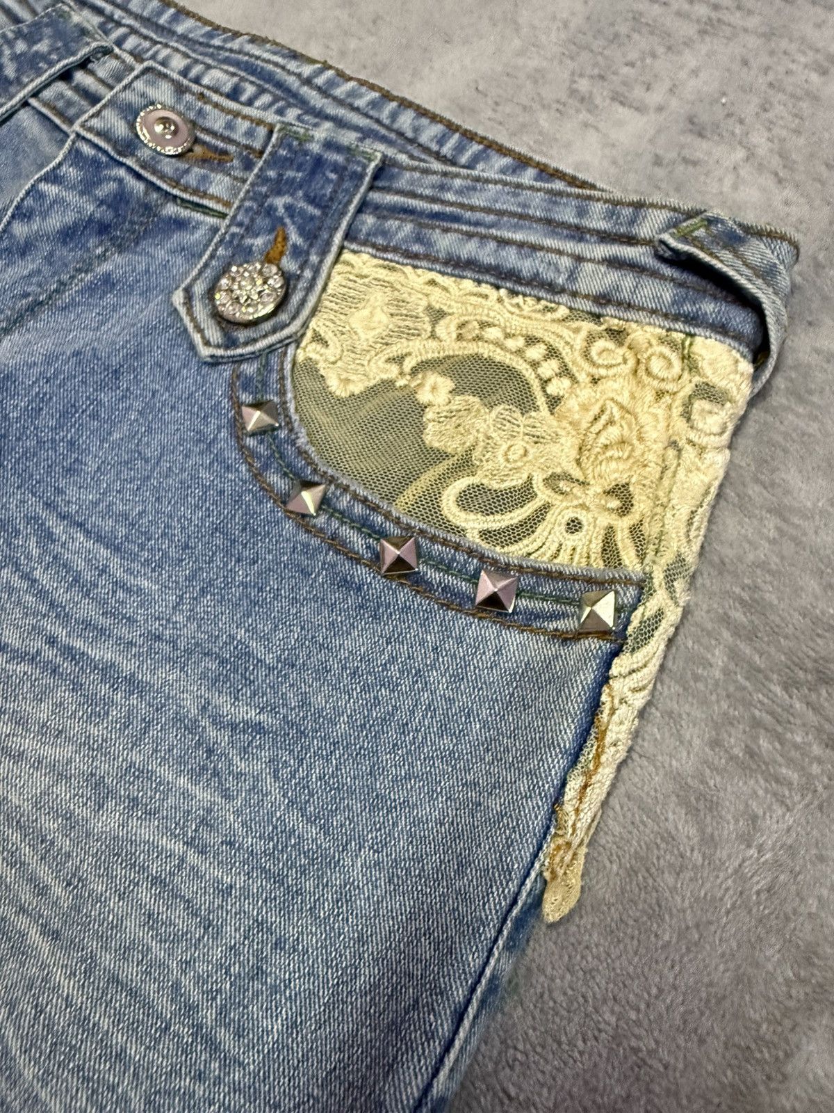 Japanese Brand × Vintage Embellished Butterfly Studded Rhinestone Flared Jeans Size 29" - 19 Thumbnail