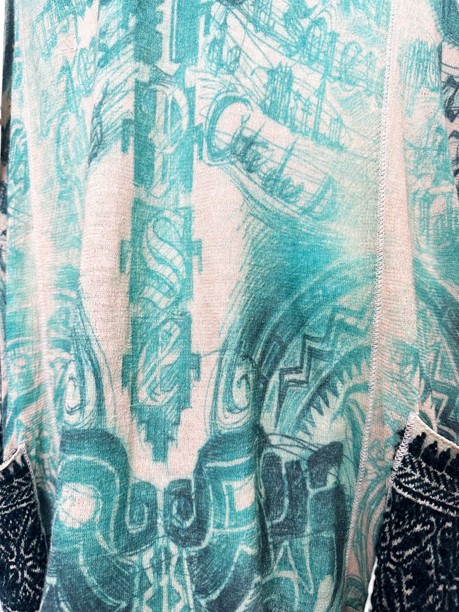 Jean Paul Gaultier 90's Tribal Acqua Green Wool Cardigan Size L / US 10 / IT 46 - 15 Thumbnail
