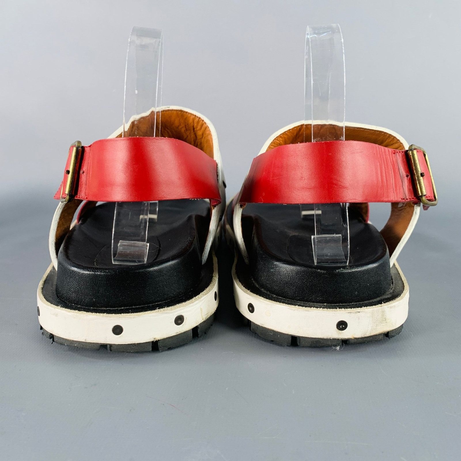 Marni MARNI 10 Red Black White Color Block Leather Buckle Sandals Size US 10 / EU 43 - 3 Thumbnail