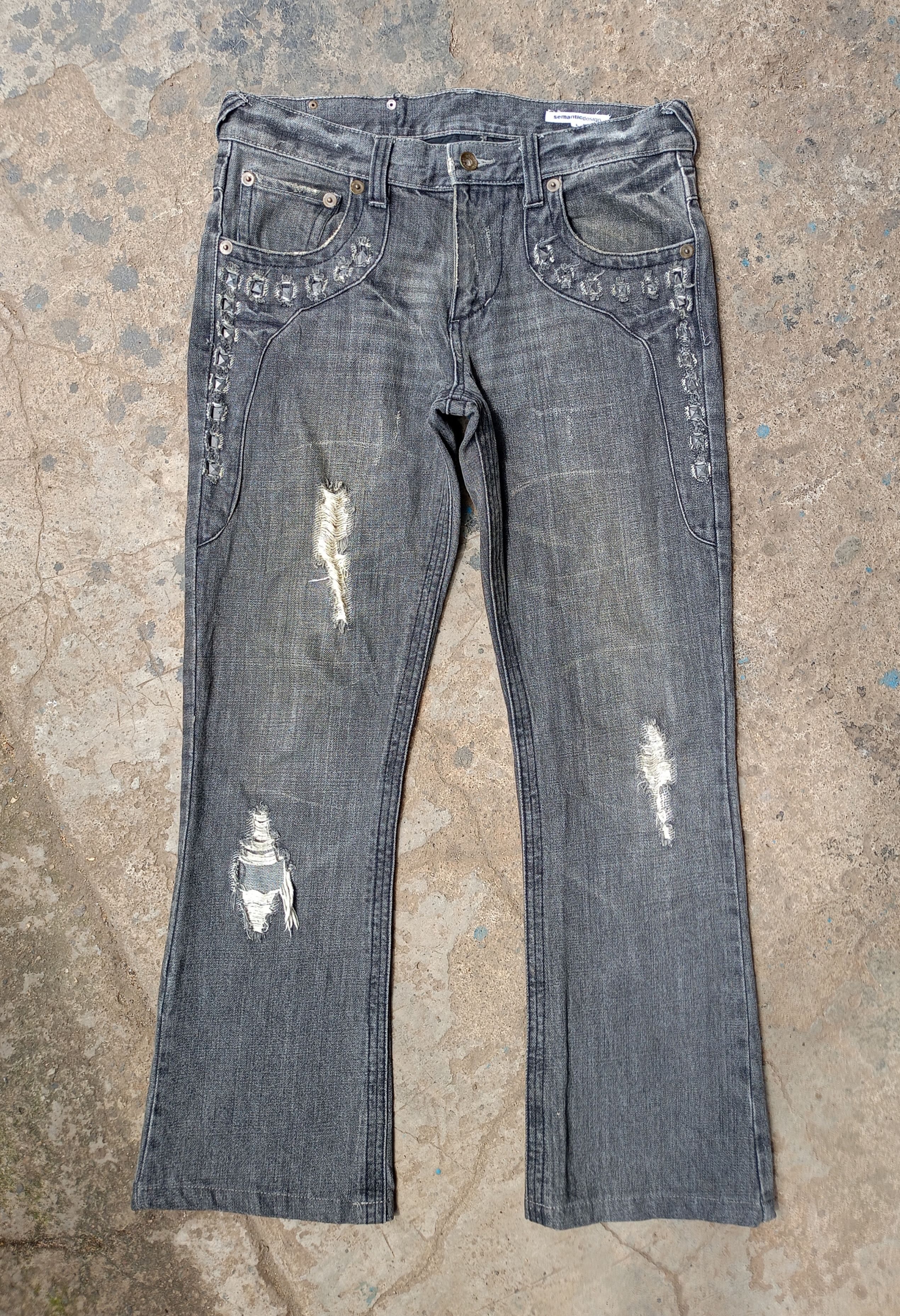 image of Distressed Denim Pants in Grey, Men's (Size 32)
