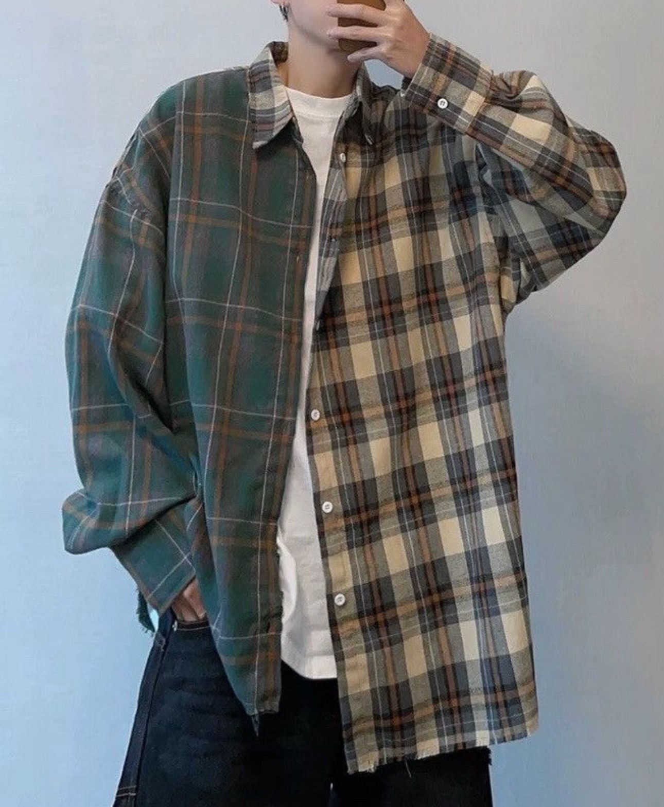 Vintage Outdoor Retro Asymmetric Patchwork Distressed Plaid Shirt Size US XL / EU 56 / 4 - 1 Thumbnail