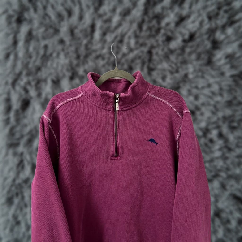Tommy Bahama Tommy Bahama Pullover 1/4 Zip Mens XL Magenta Pink Cotton Ribbed Mock Neck Logo Embroidered Casual Knit Sweater Size US XL / EU 56 / 4 - 1 Thumbnail