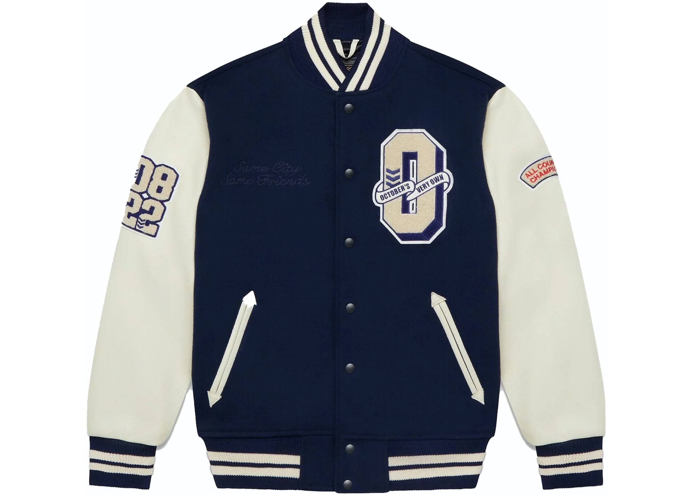 image of Octobers Very Own Ovo Collegiate Varsity Jacket - Navy - Large, Men's