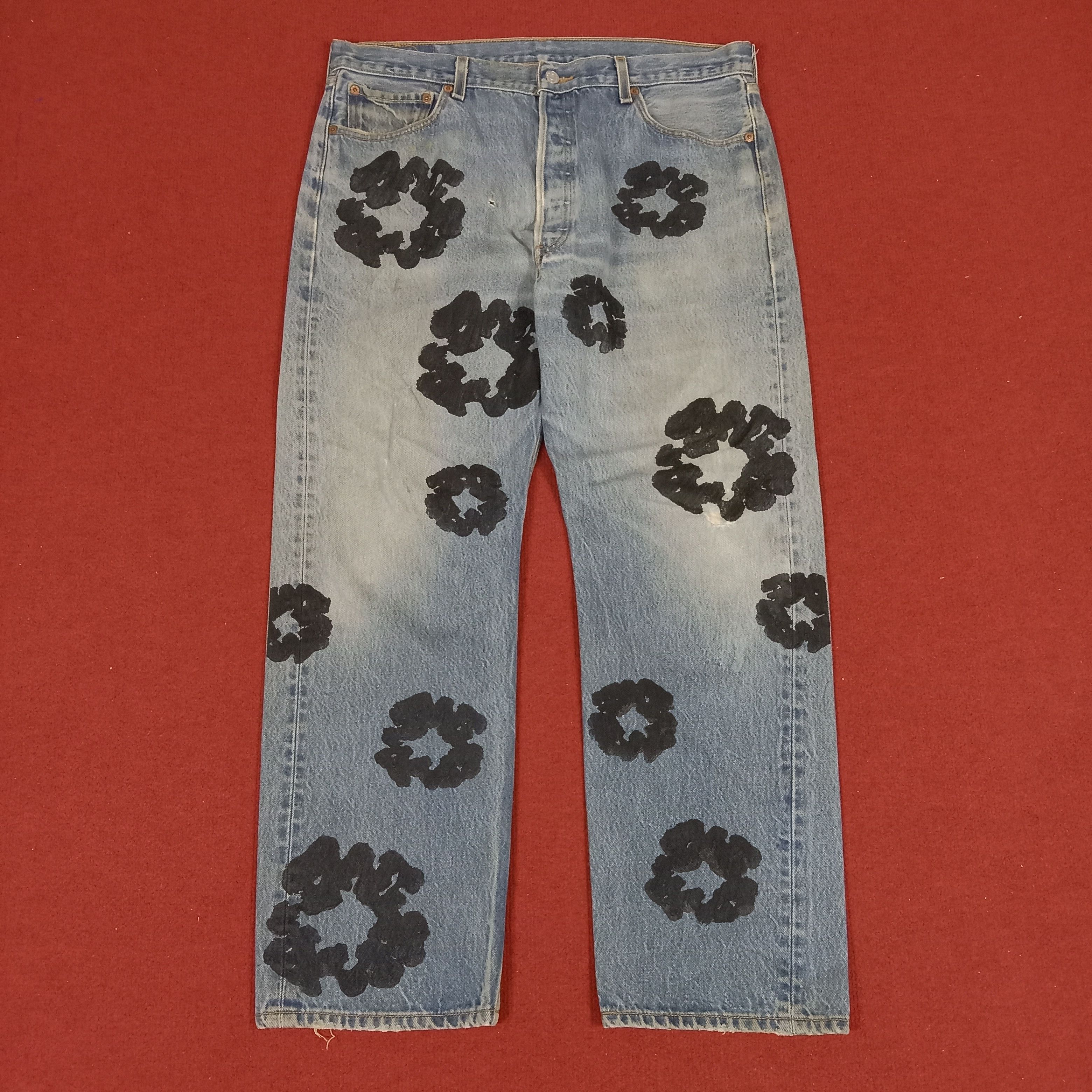 Levi's Levis Streetwear Style Custom Flowers Design Jeans Size US 37 - 1 Thumbnail