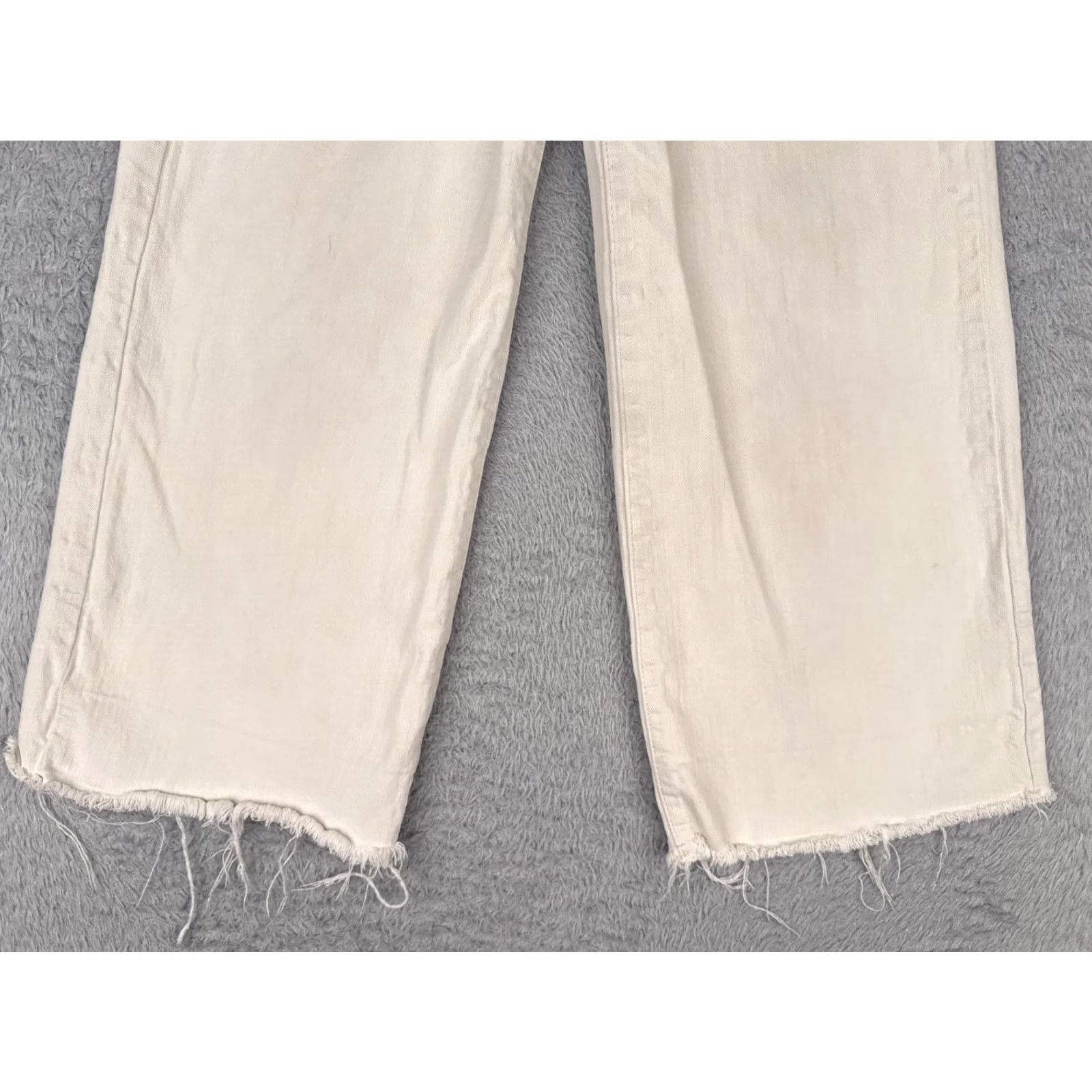 Denime &Denim Jeans Womens White High Rise Wide Leg Cotton Blend 27 Regular 26x25 Distressed, Raw Hem, Logo, Embroidered 5-Pocket Denim Vintage No Mens? Size 27" / US 4 / IT 40 - 2 Thumbnail